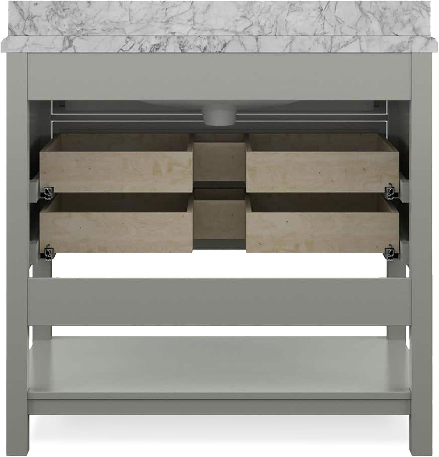 Furniture of America Freya 37" Gray Single Bathroom Vanity with White Carrera Marble Top and Undermount Sink