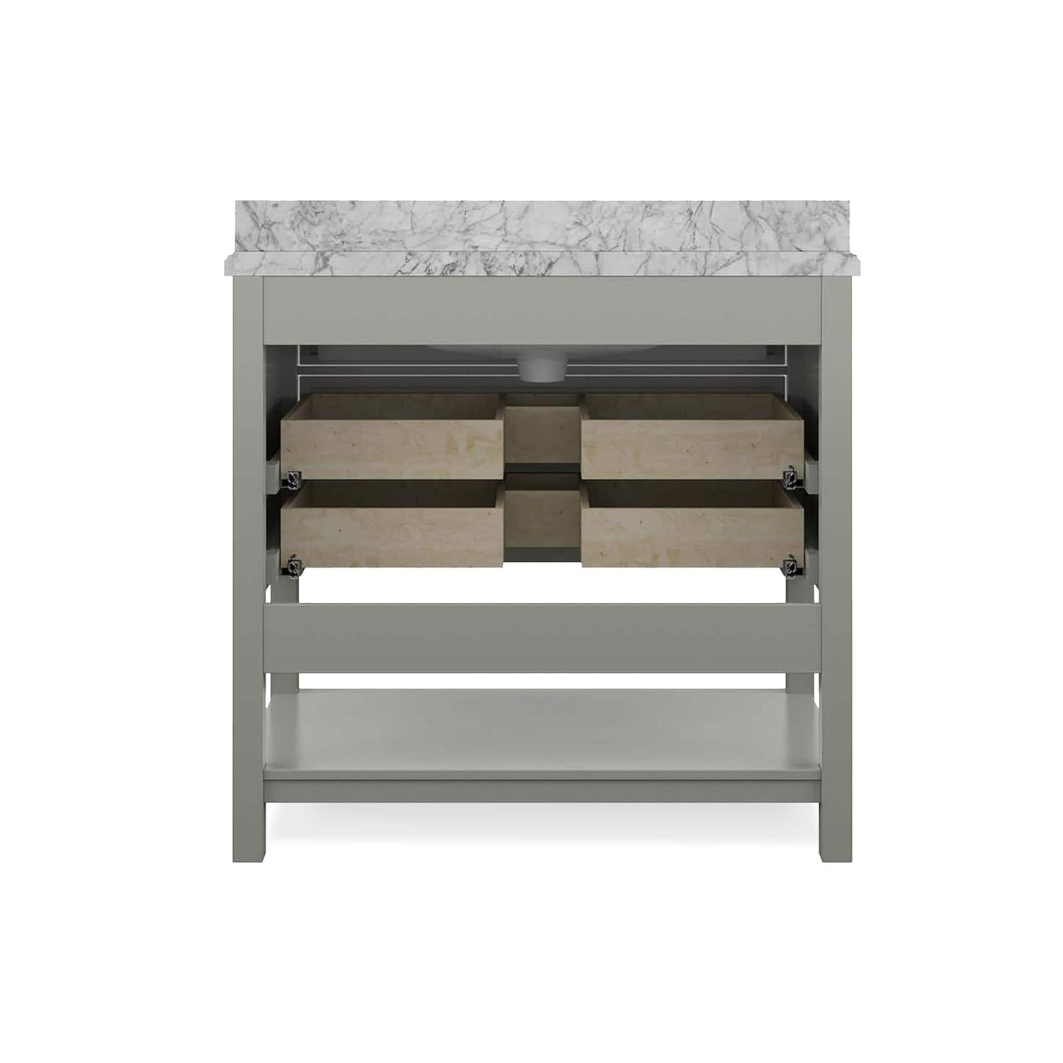 Furniture of America Freya 37" Gray Single Bathroom Vanity with White Carrera Marble Top and Undermount Sink