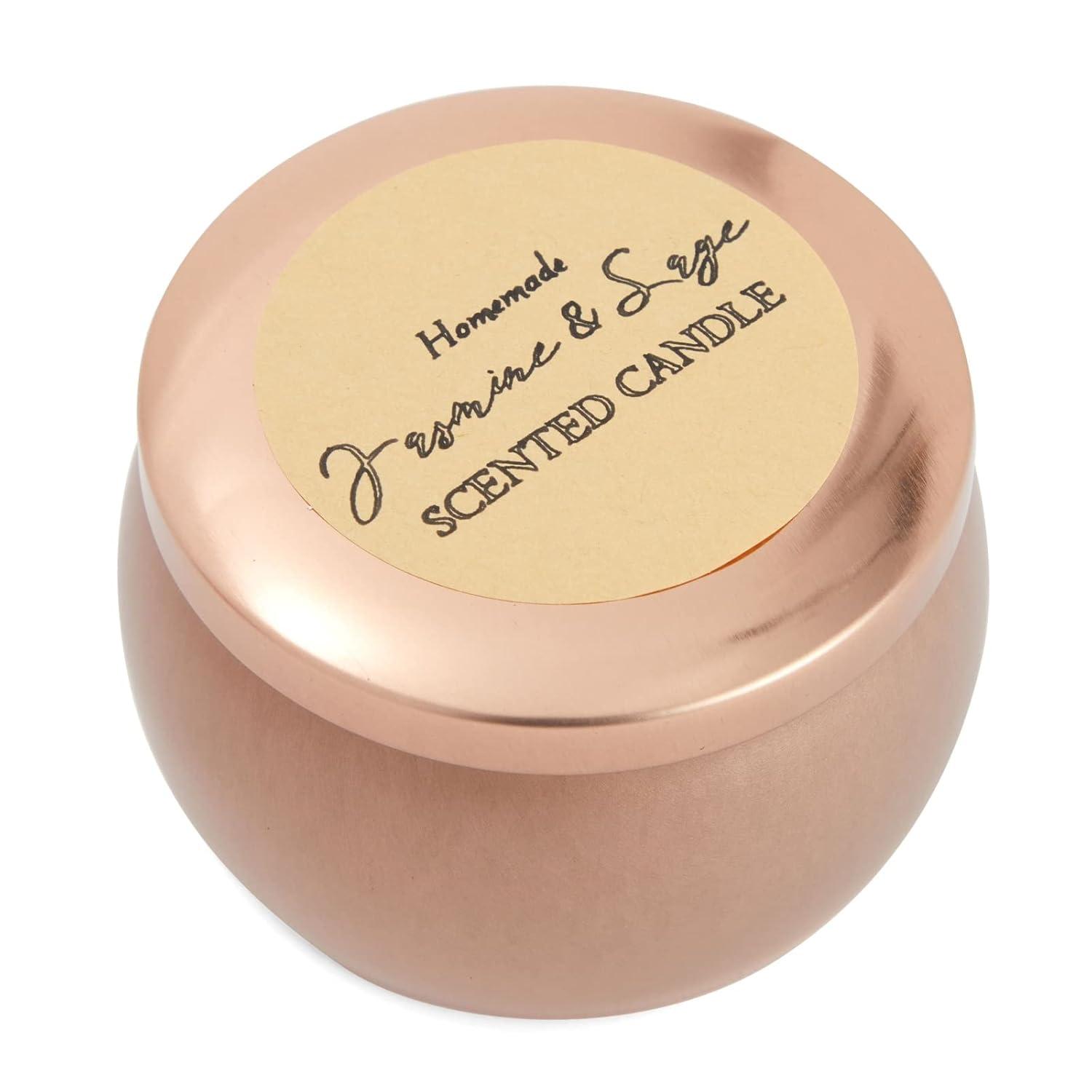 Bright Creations 24 Pack Candle Jars for Making Candles 4oz, Bulk Empty Tins with Lids and Labels for DIY Crafts, Gifts (Rose Gold, 3x2 in)