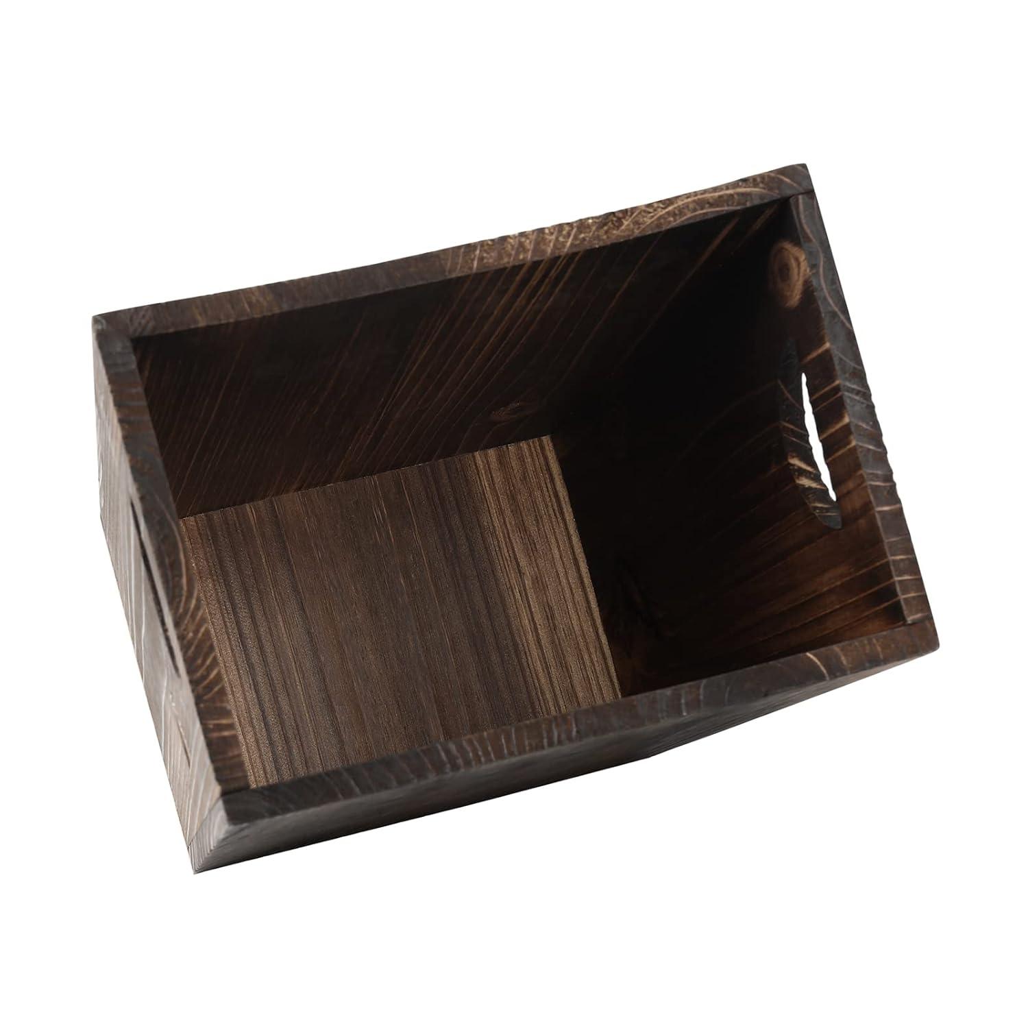 Rustic Brown Fir Wood Rectangular Wastebasket with Handles