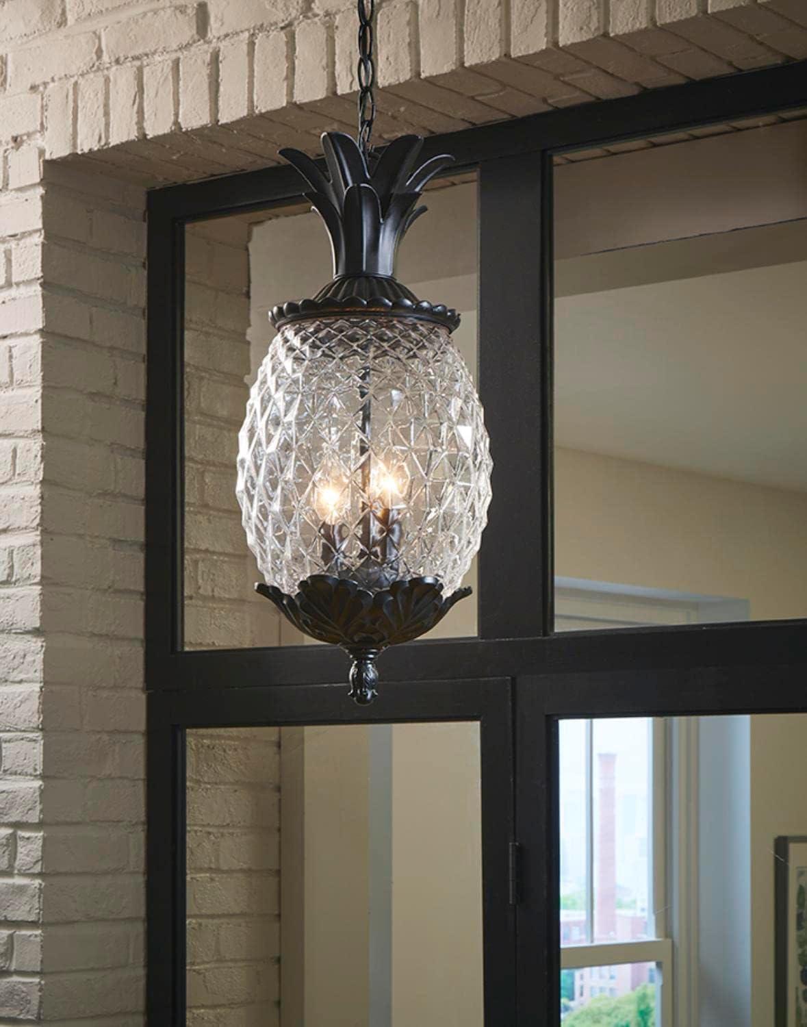 Lanai Matte Black Pineapple Glass Outdoor Hanging Lantern