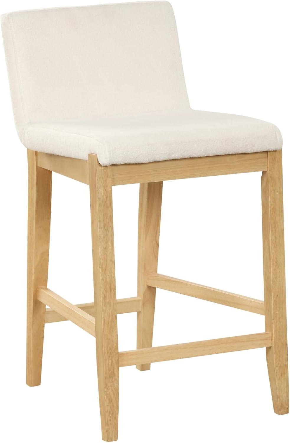 Gracie Cream Boucle Upholstered Counter Stool with Light Brown Wood Frame