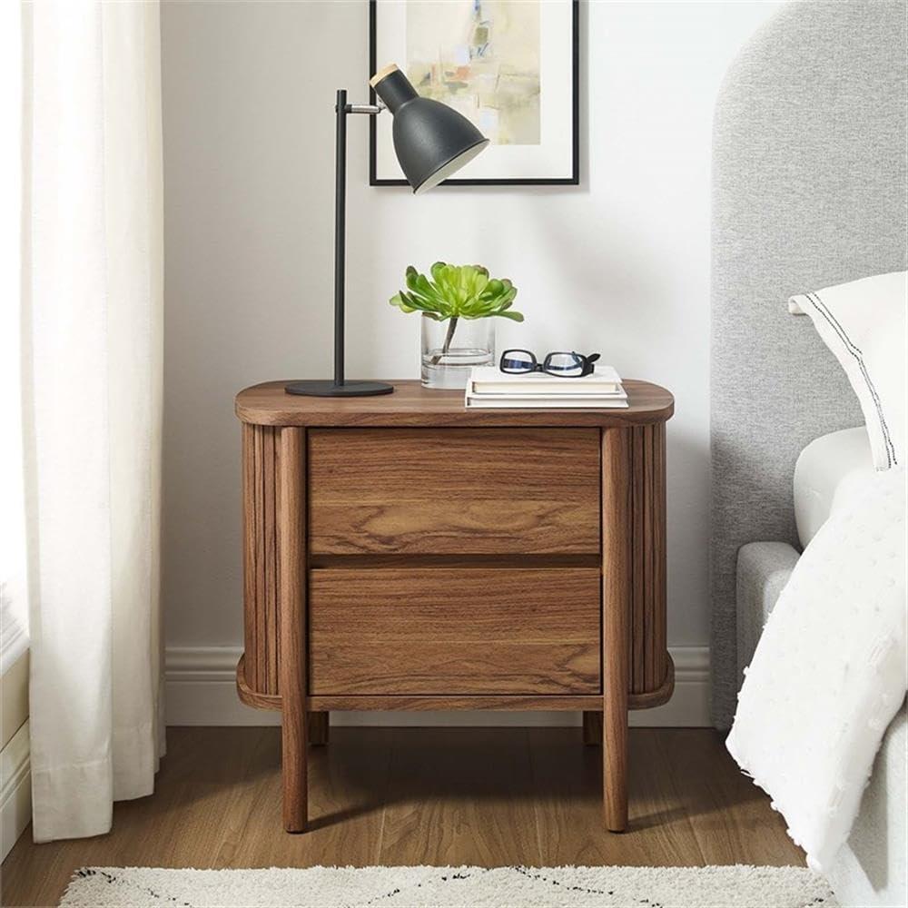 Cadence Walnut 2-Drawer Fluted Nightstand