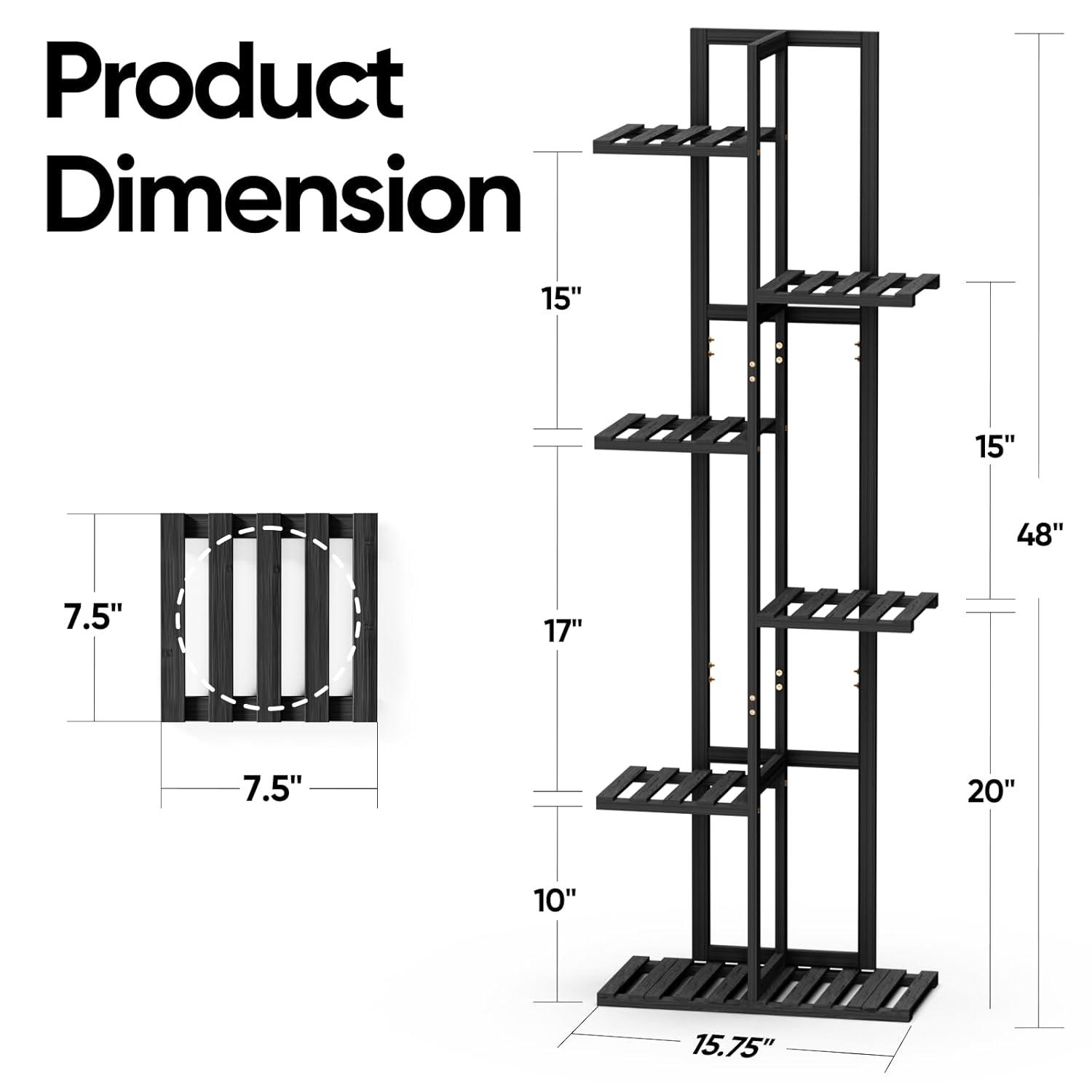 ROSSNY 48 Inch Tall Plant Stand Indoor, 6 Tier 7 Potted Bamboo Plant Stands for Indoor Plants, Corner Plant Stand, Tiered Plant Stands, Plant Shelf For Indoor, Planter Holder for Multiple Plants Indoor, Black