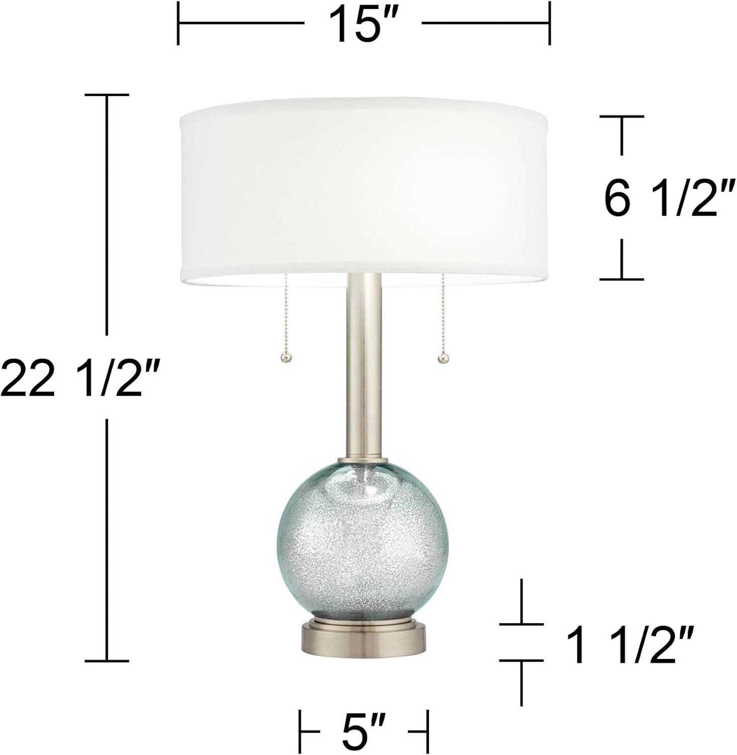 Silver Glass Table Lamps with USB Ports and White Shades, Set of 2