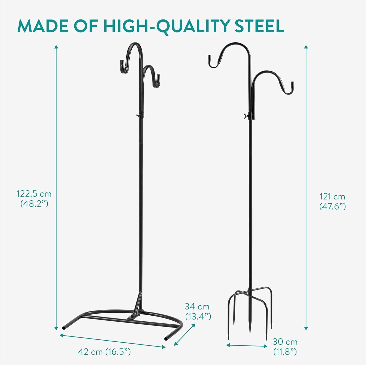 Adjustable Black Steel Dual Hook Garden Stand