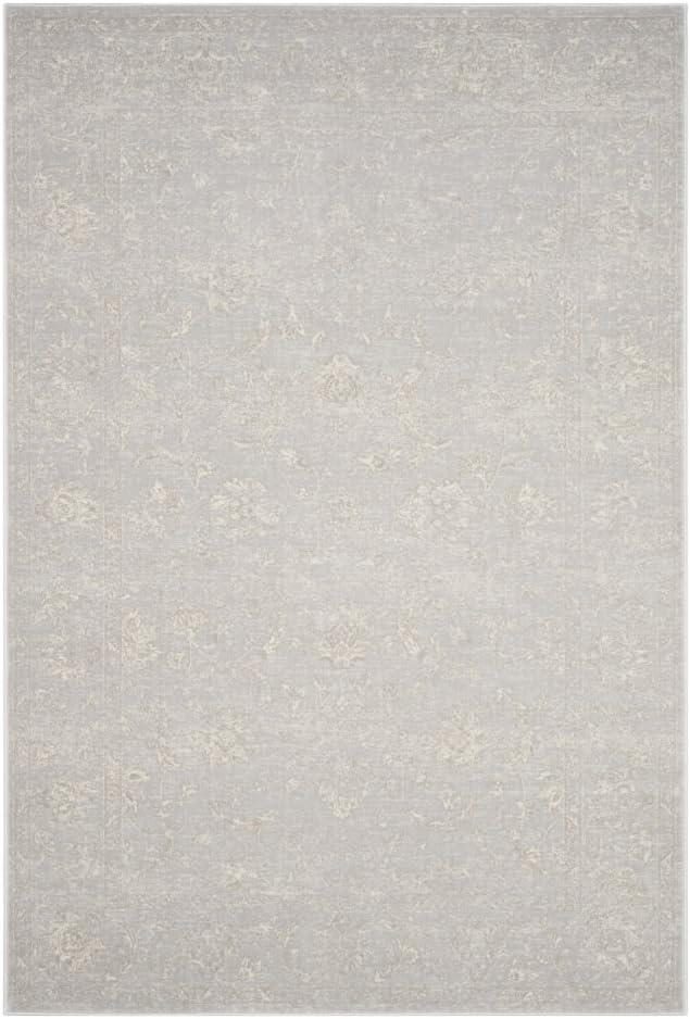 Light Grey and Cream Rectangular Synthetic Area Rug