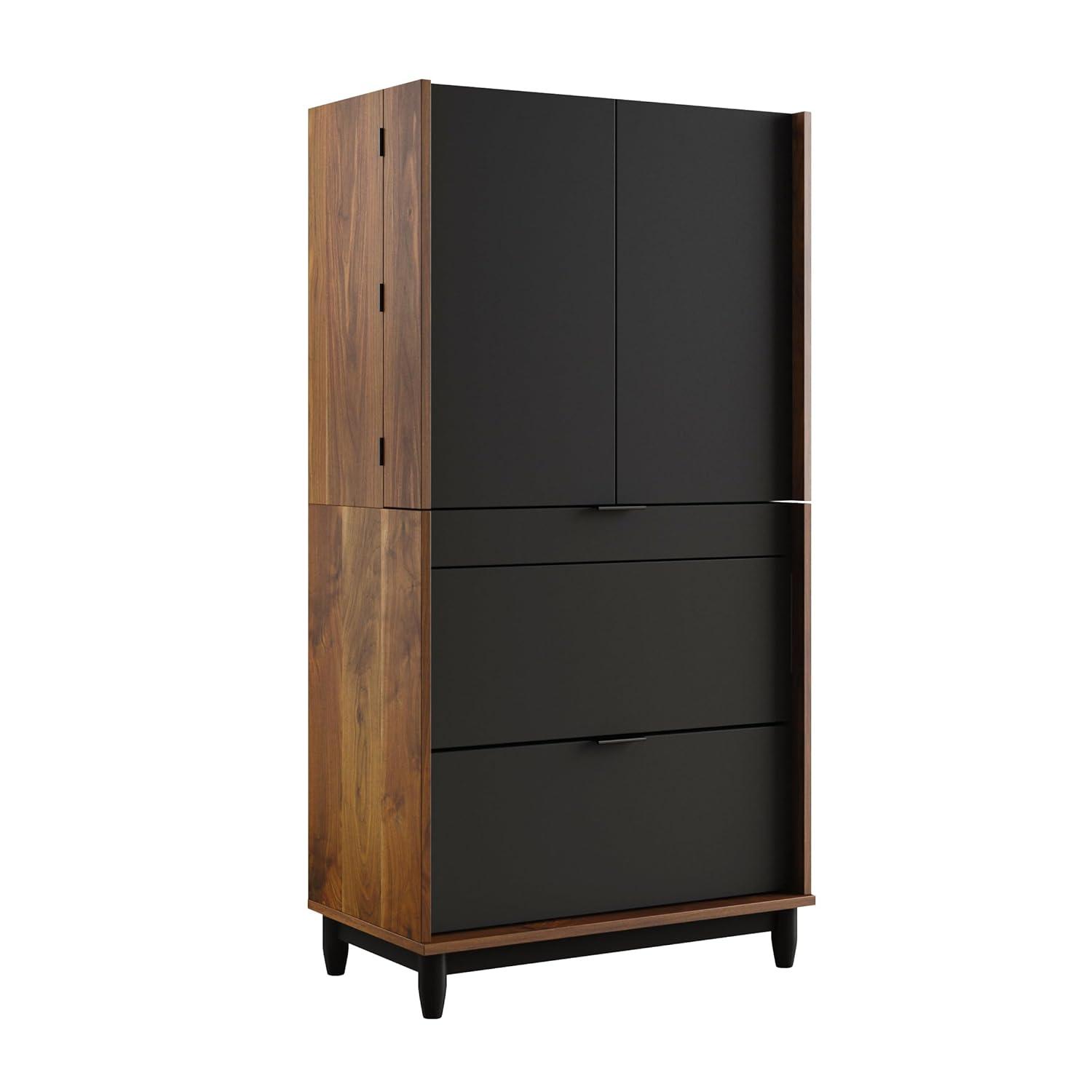 Harvey Park Computer Cabinet Grand Walnut - Sauder: Swing-Out Doors, Cork Board, File Drawer
