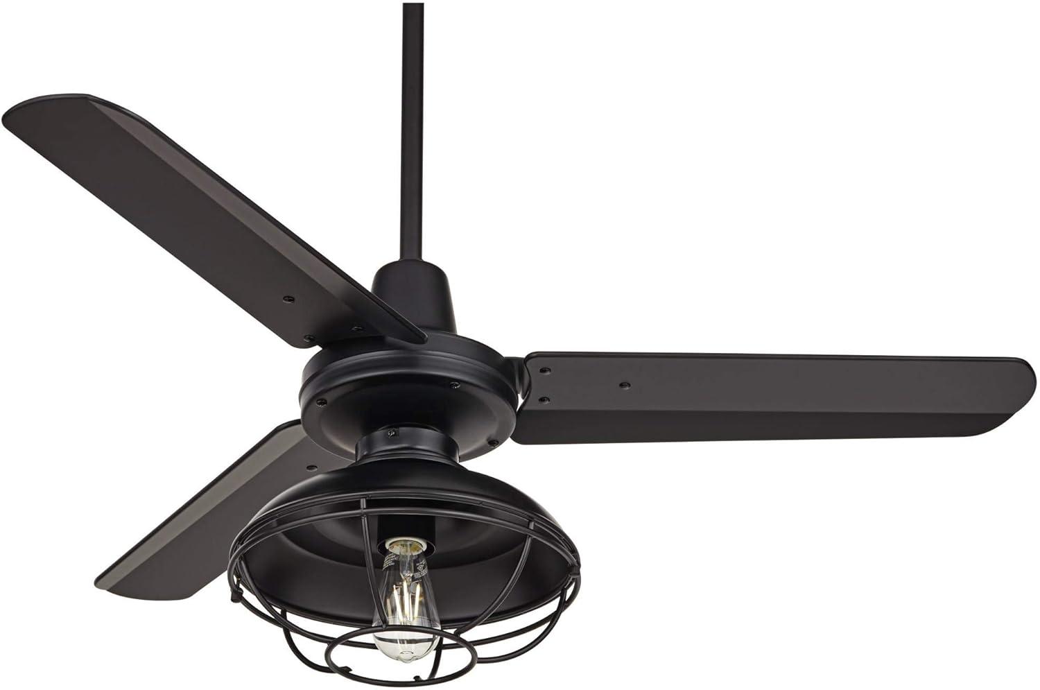 44" Casa Vieja Plaza Industrial Rustic Indoor Outdoor Ceiling Fan with LED Light Remote Control Matte Black Cage Damp Rated for Patio Exterior House