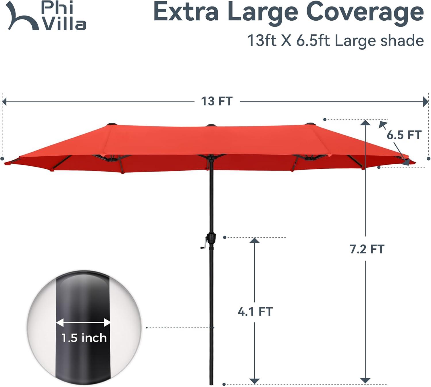 MAISON ARTS  Double-Sided 13-foot Twin Outdoor Market Crank Umbrella with Colored LED Lights Red-No Lights