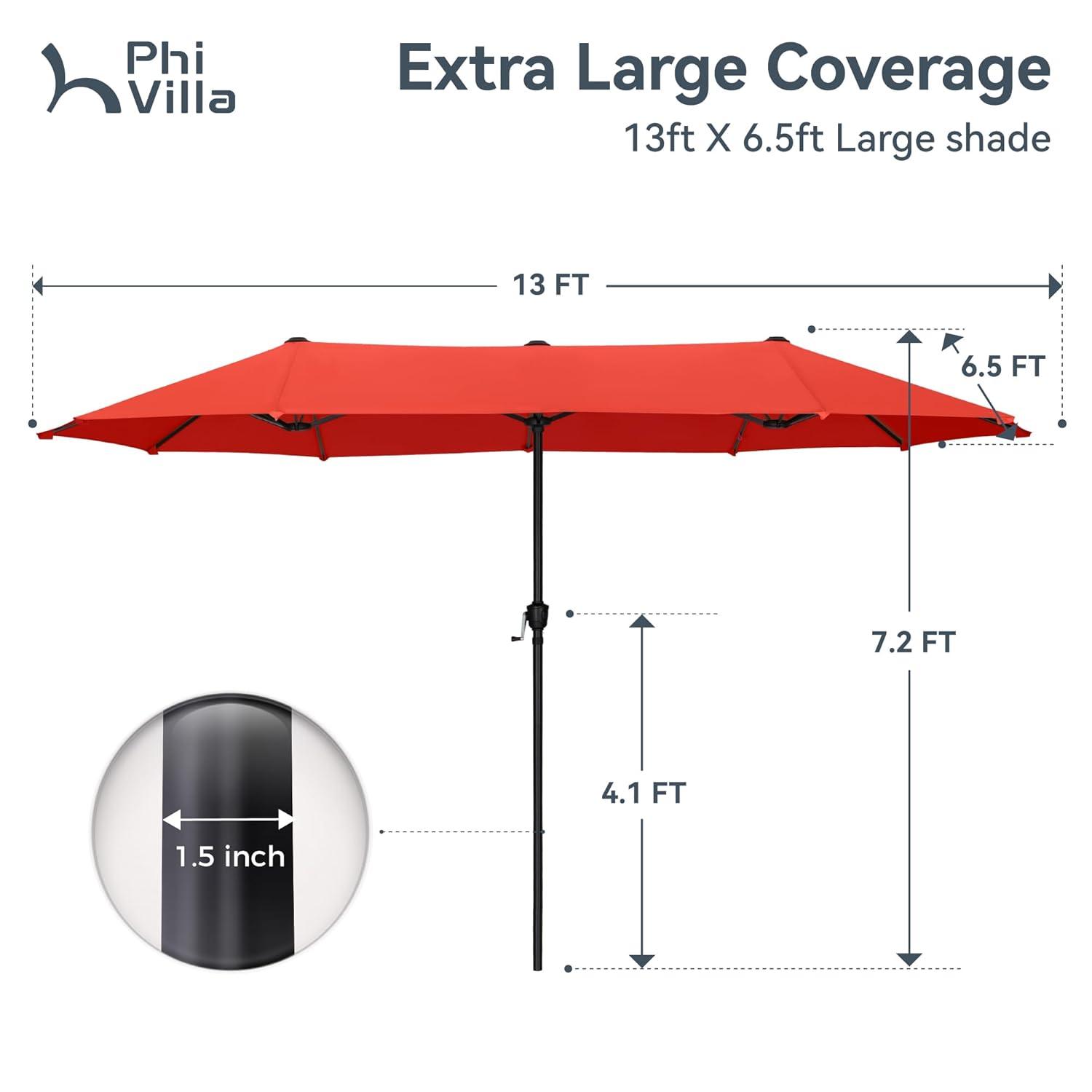 MAISON ARTS  Double-Sided 13-foot Twin Outdoor Market Crank Umbrella with Colored LED Lights Red-No Lights