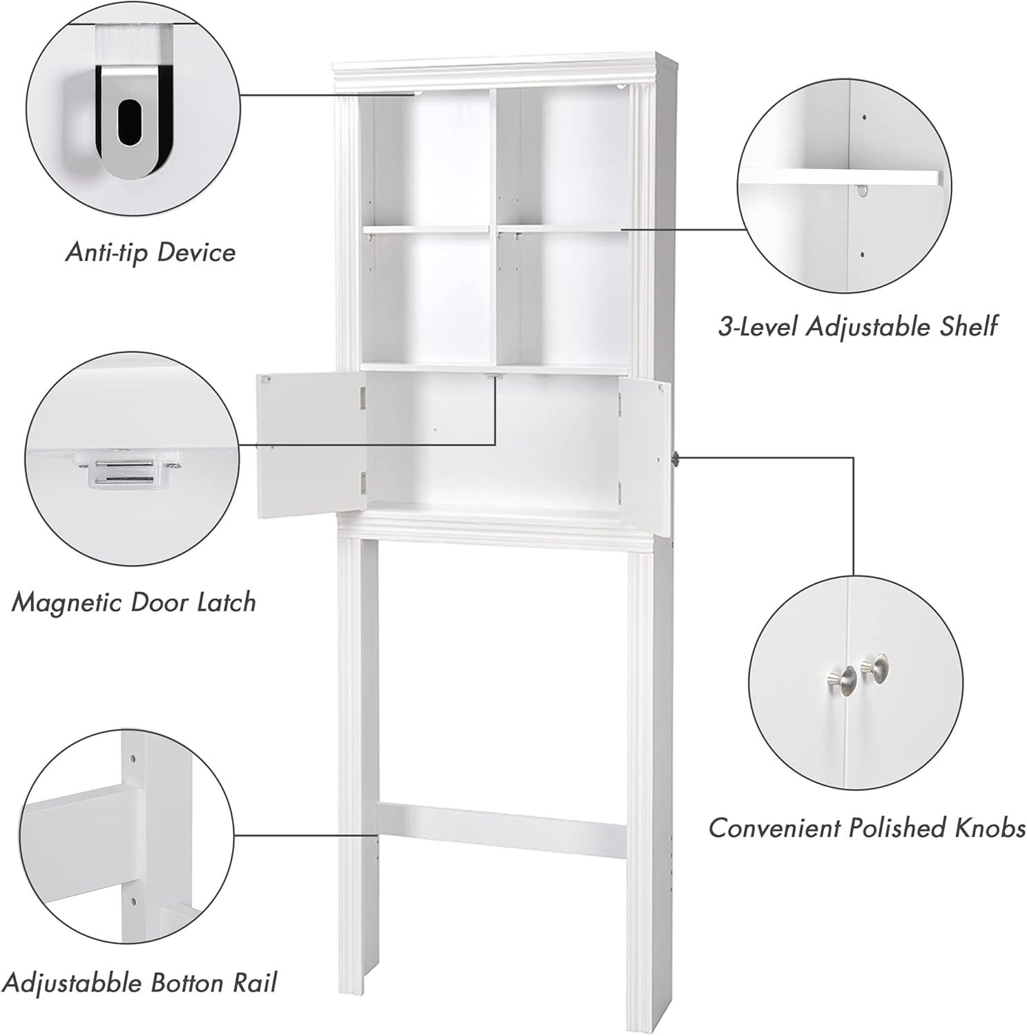 Spirich Home Bathroom Shelf Over The Toilet, Bathroom Cabinet Organizer Over Toilet, Space Saver Cabinet Storage (White)