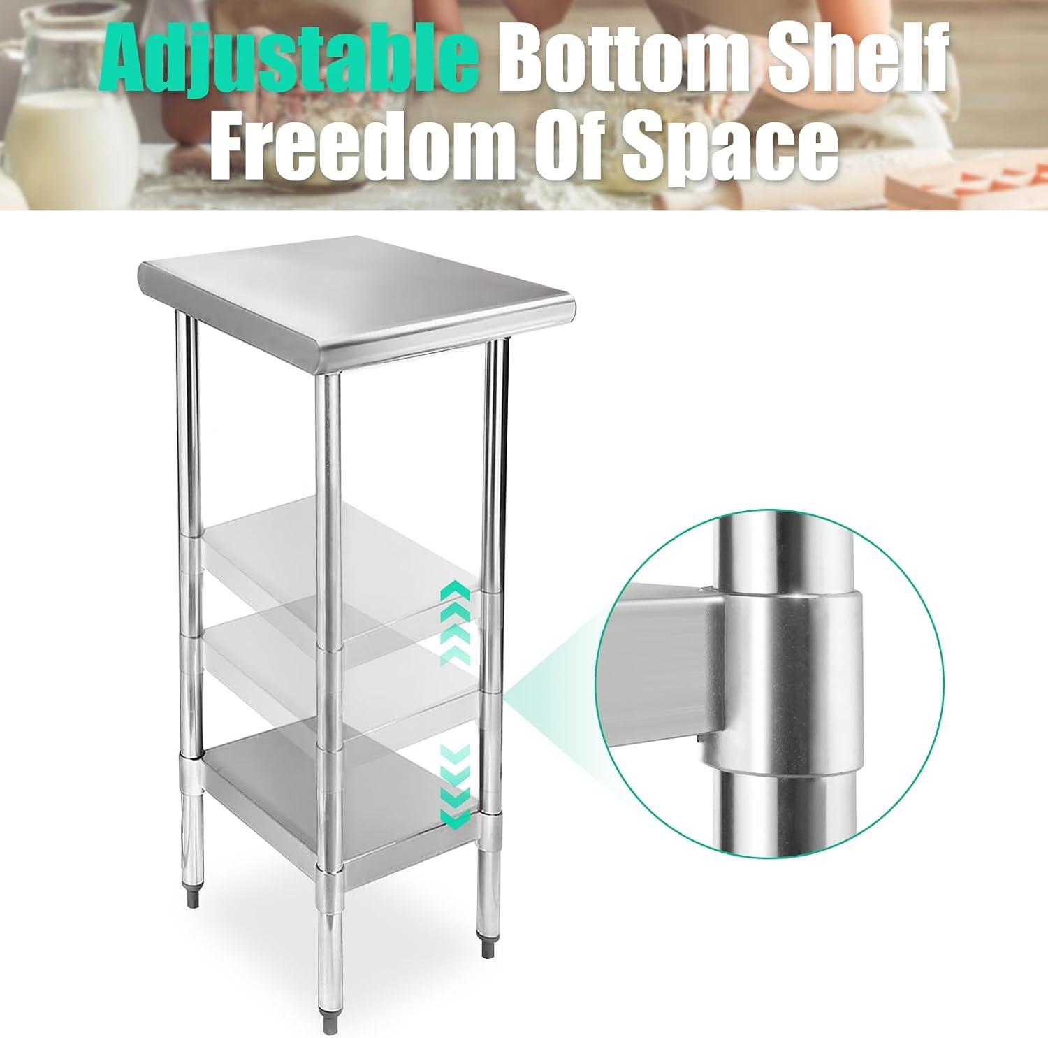 Compact Stainless Steel Adjustable Work Table with Undershelf