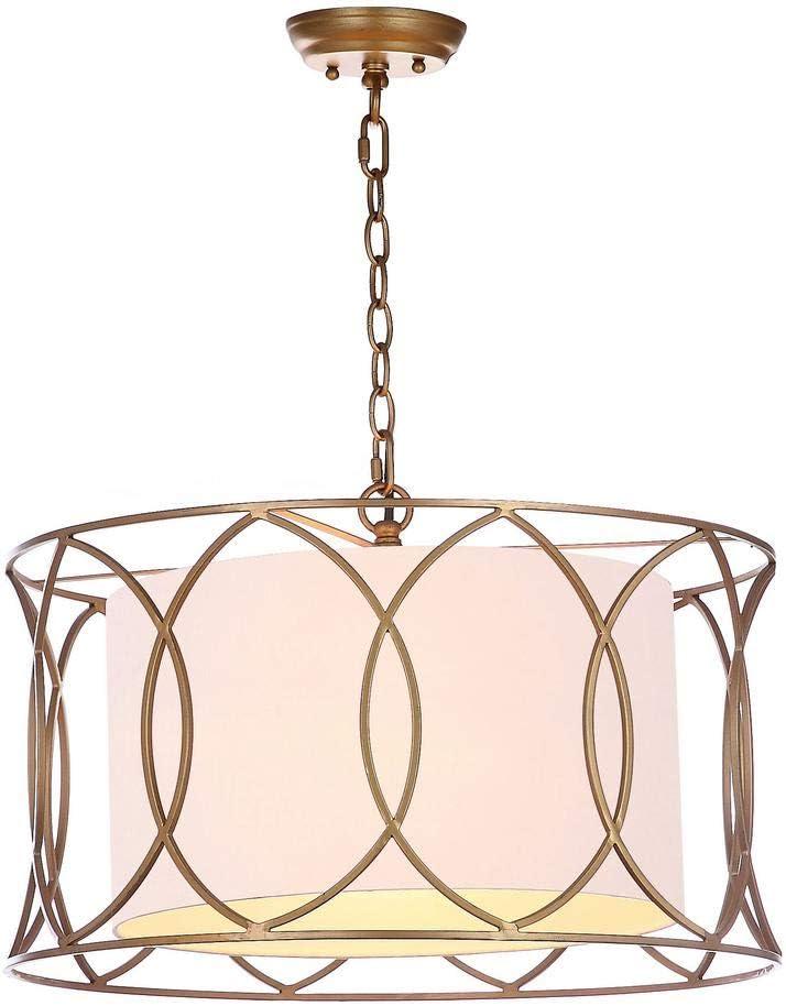 Silas Gold Drum Pendant Lamp with Off-White Shade - 21.5" Diameter