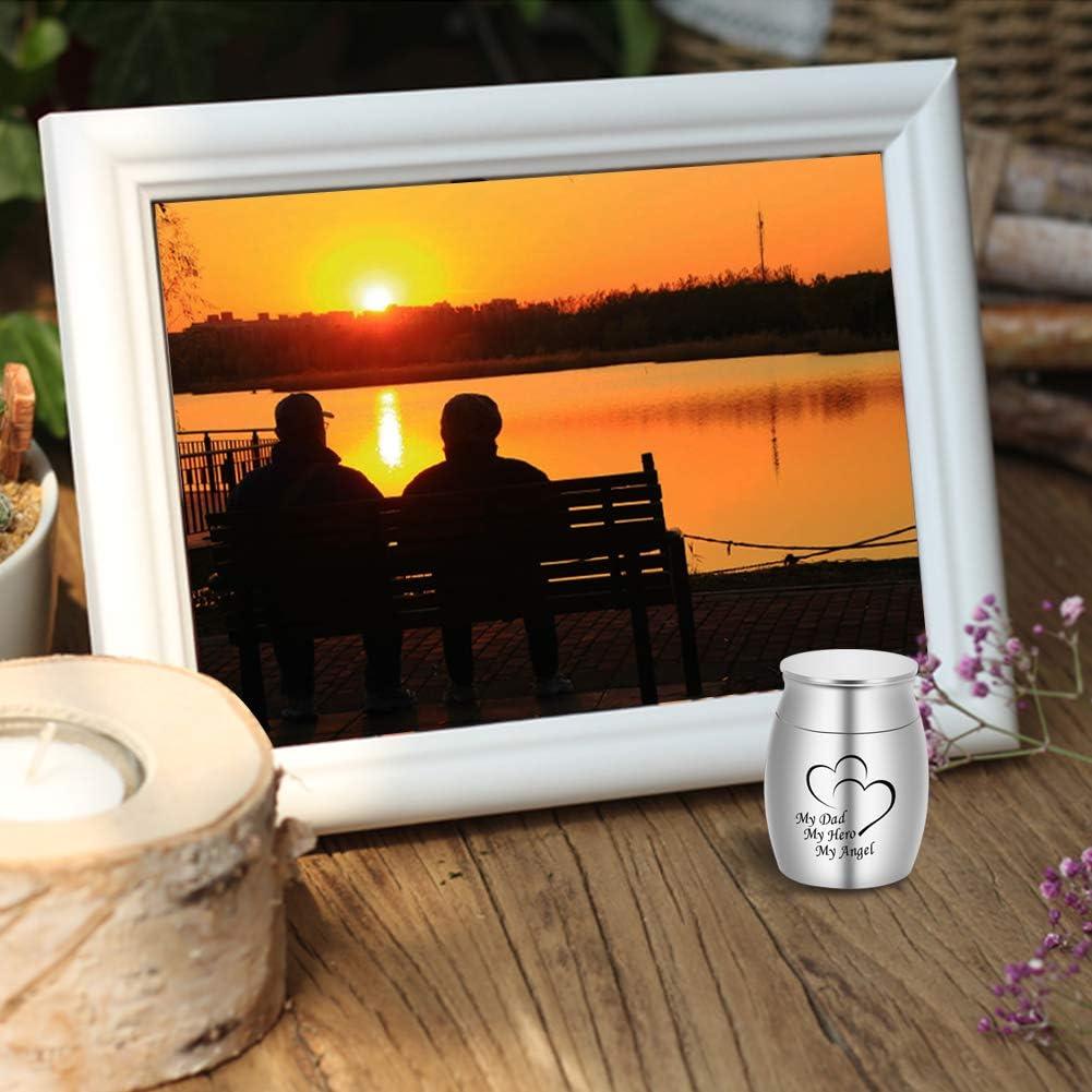 Small Keepsake Urn for Dad Mini Cremation Urns Decorative Memorial Funeral Ashes Holder Silver Engraved Stainless Steel Container for Dad Father 1.57 x 1.18 Inch-My Dad My Hero My Angel