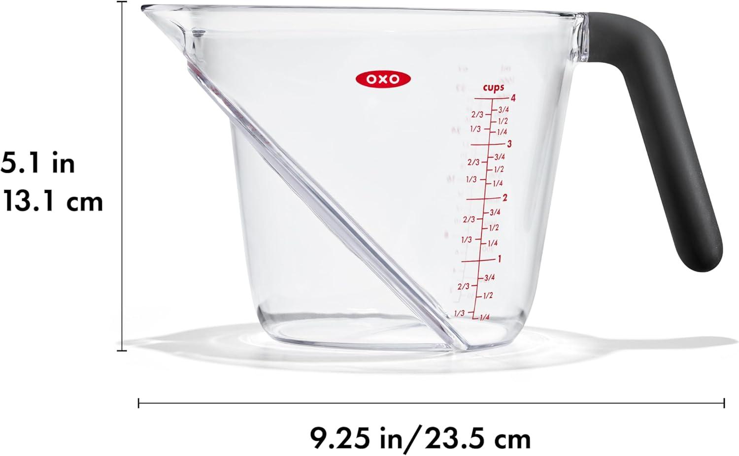 Clear 4-Cup Angled Plastic Measuring Cup with Black Handle