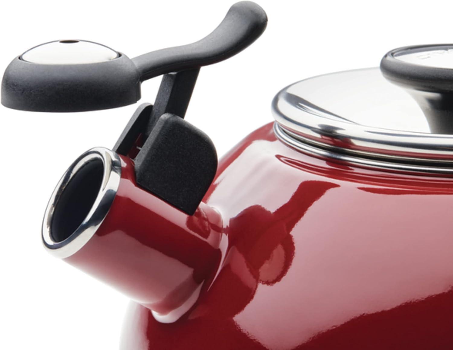 Enamel on Steel Whistling Teakettle/Teapot With -Up Spout, 2 Quart - Red