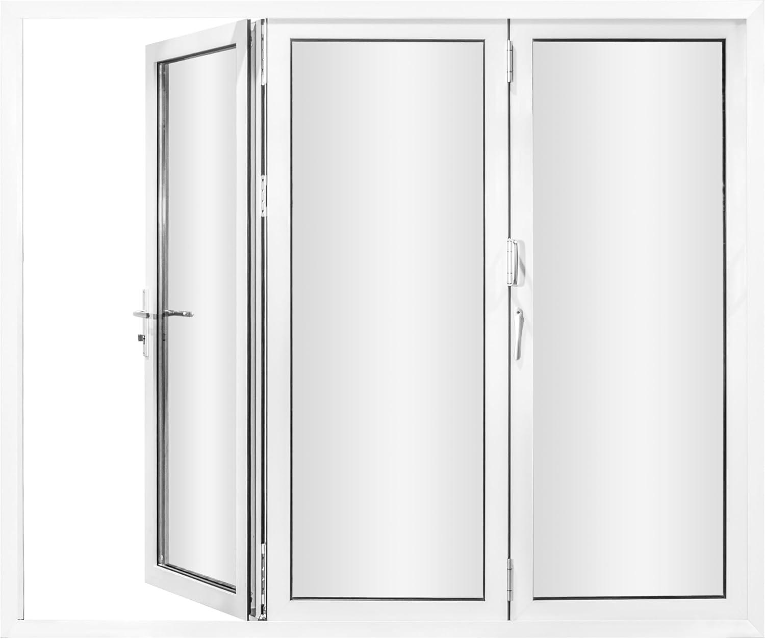 KaMic 96" x 80" 3 Panels Aluminum Folding Doors In White, Folded Out From Right To Left