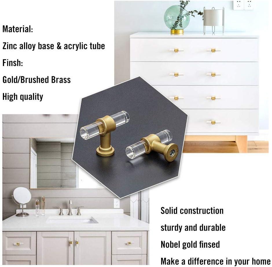 Homdiy 10 Pack Acrylic Drawer Knobs Matte Gold Cabinet Knobs T Bar for Kitchen and Bedroom .etc