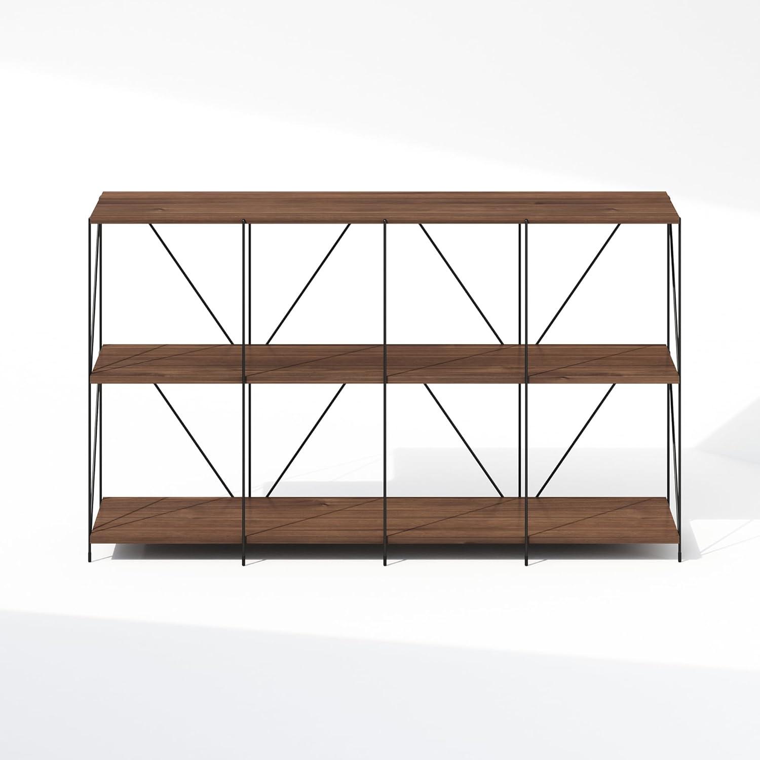 Furinno Wire 3-Tier Industrial Style Metal Frame Display Shelf, 47 Wide, Walnut Cove