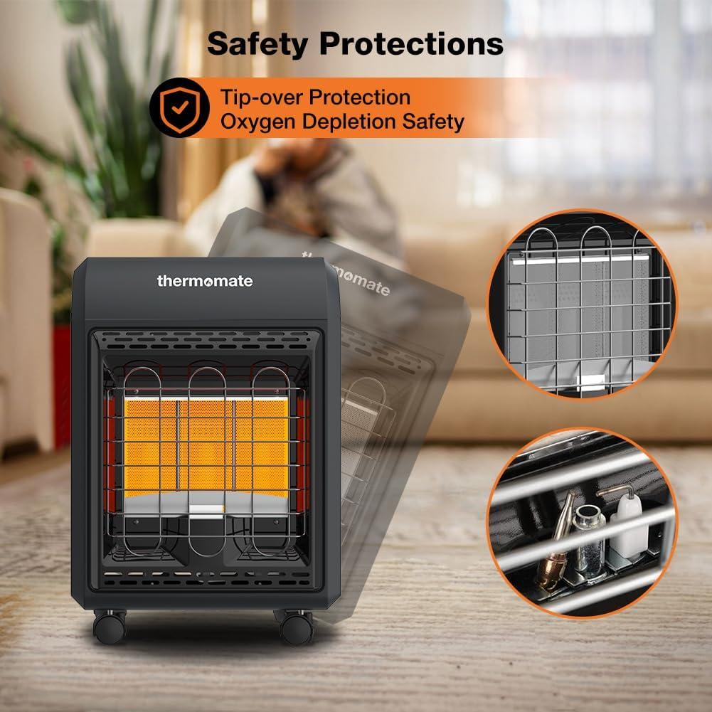 Black Portable Propane Heater with Safety Features