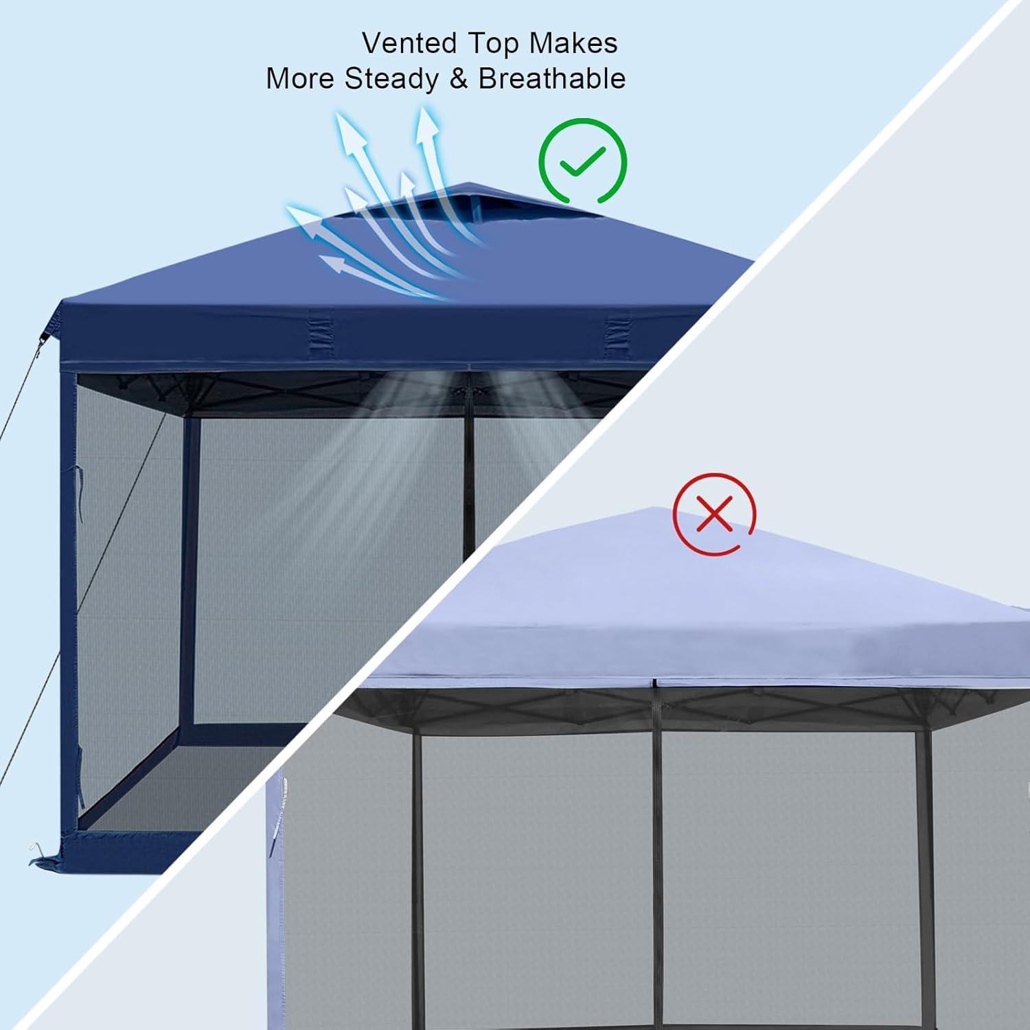 KAMPKEEPER 10x10 Pop Up Canopy Tent with Mosquito Netting - Waterproof Screen Shelter for Sun Shade, Camping, Beach and Outdoor Events, Navy Blue