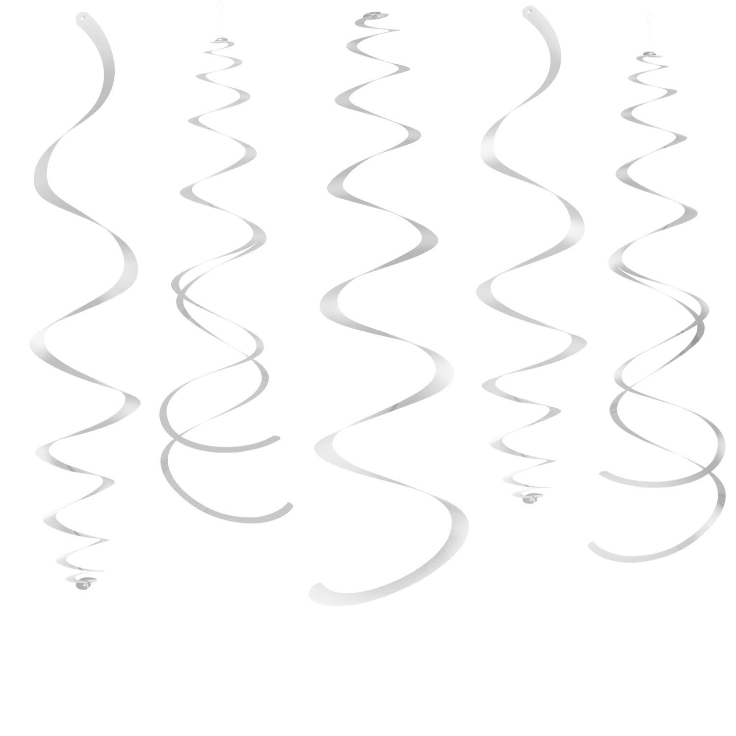 WEVEN Silver Party Hanging Swirl Decorations Plastic Streamer for Ceiling, Pack of 28