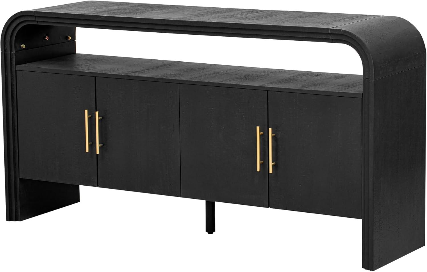 Unique Retro Curved Sideboard with 4 Doors and Treated Fir Veneer, Wood Accent Entryway Console Table Storage Cabinet for Hallway Living Room Foyer Corridor (Natural-12.31)