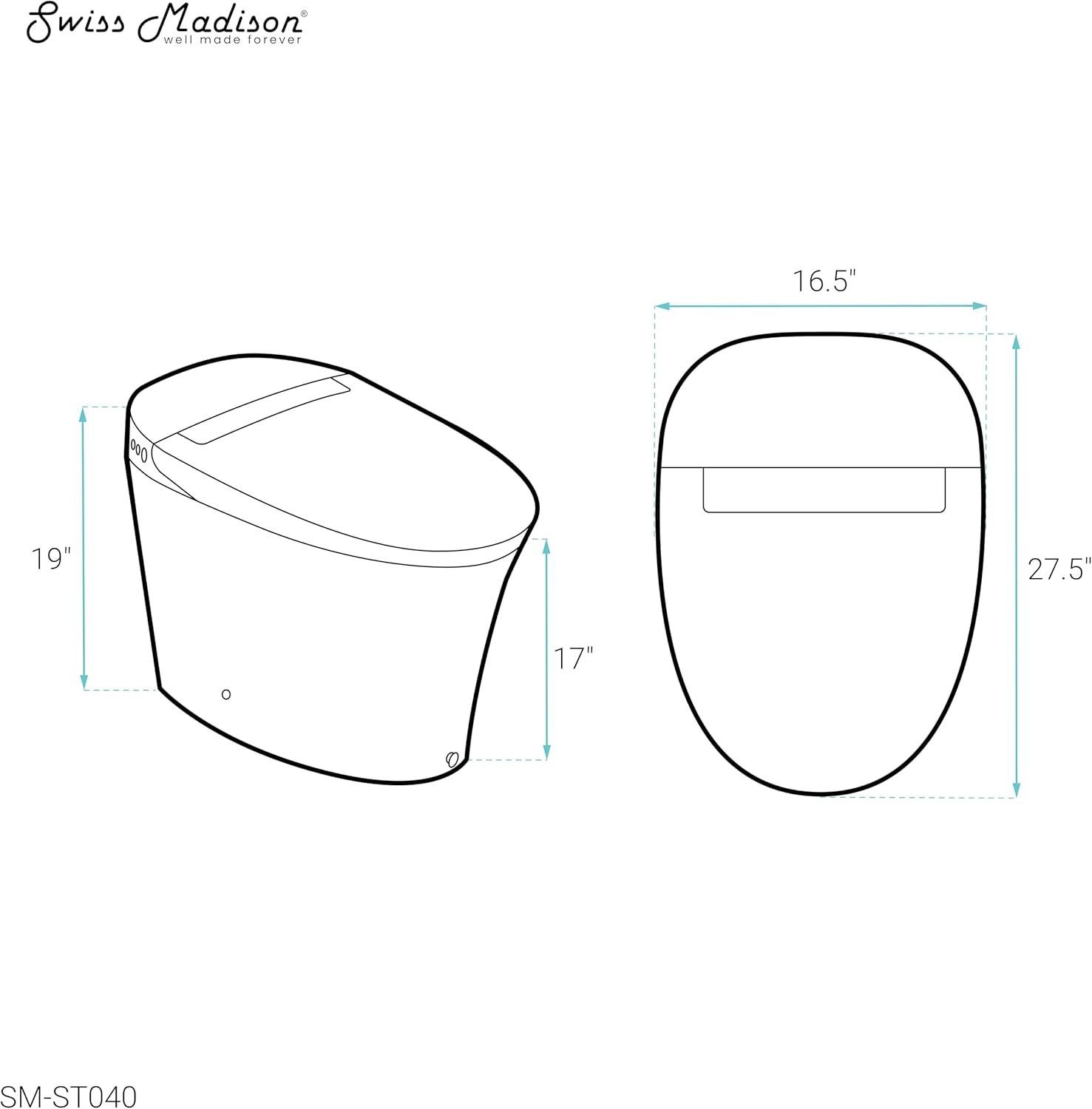 Hugo Smart Tankless Elongated Toilet, Touchless VortexÂ Dual-Flush 1.1/1.6 gpf