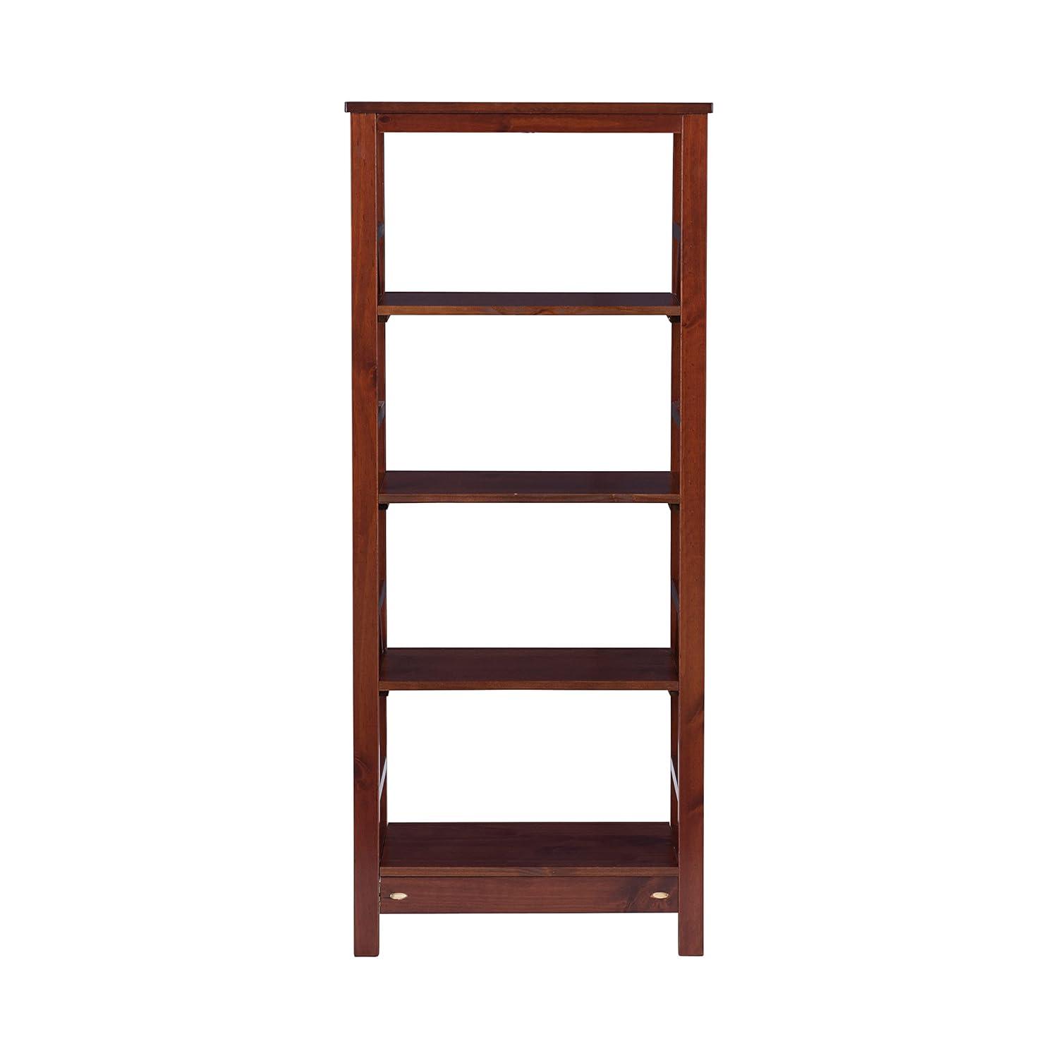 54.45" Titian Transitional Solid Wood Display and Storage Bookshelf Brown - Linon: Mid-Century Modern, 4 Fixed Shelves