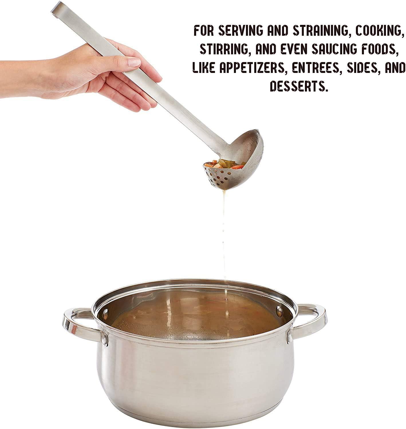 HIC Kitchen Straining Ladle with Spout, 18/8 Stainless Steel, 3-Ounce Capacity