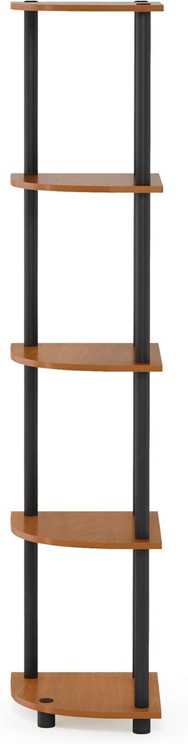 Furinno 11.6 W x 11.6 D x 57.7 H 5-Shelf Corner Display Freestanding Shelving Unit, Light Cherry and Black