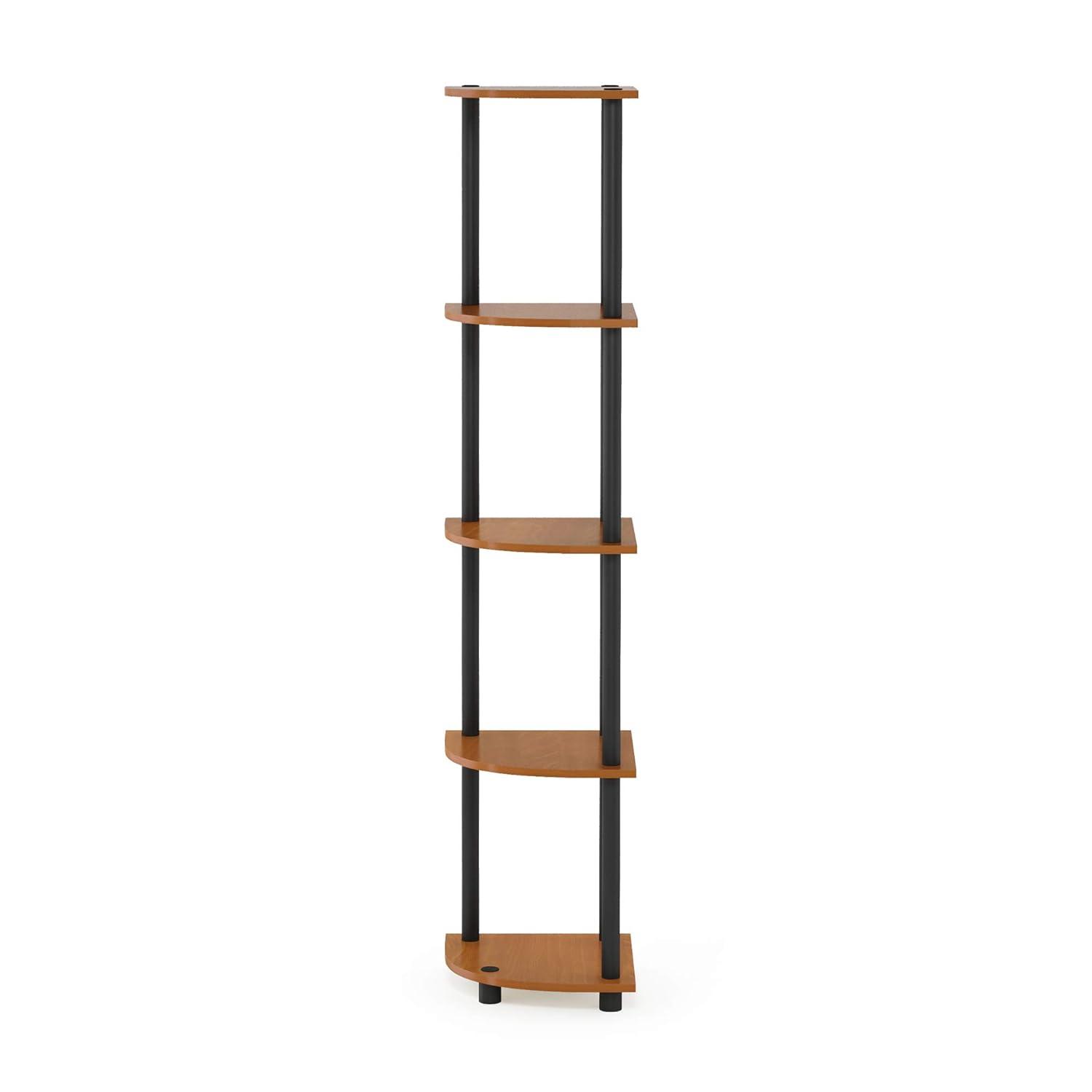 Furinno 11.6 W x 11.6 D x 57.7 H 5-Shelf Corner Display Freestanding Shelving Unit, Light Cherry and Black