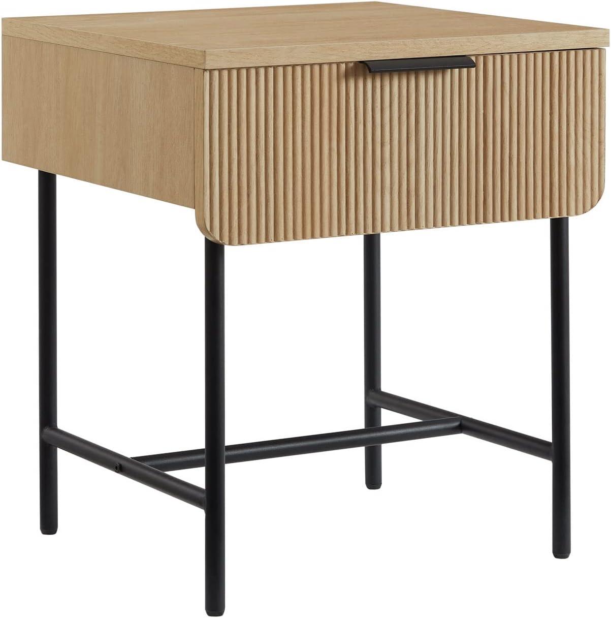 Saracina Home Modern Fluted 1 Drawer Side Table Coastal Oak/Black