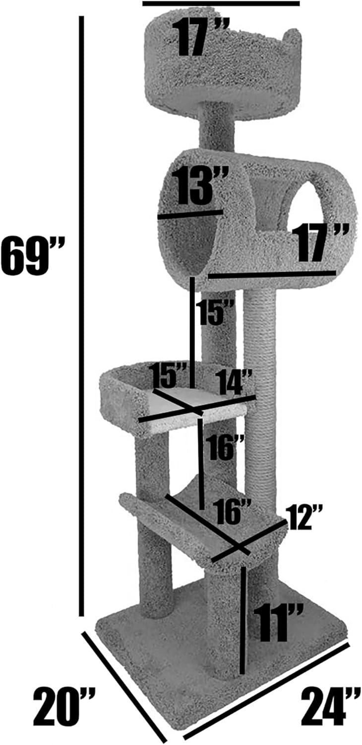 New Cat Condos 140003- Solid Wood Climbing Cat Tower Tree-Color:Gray