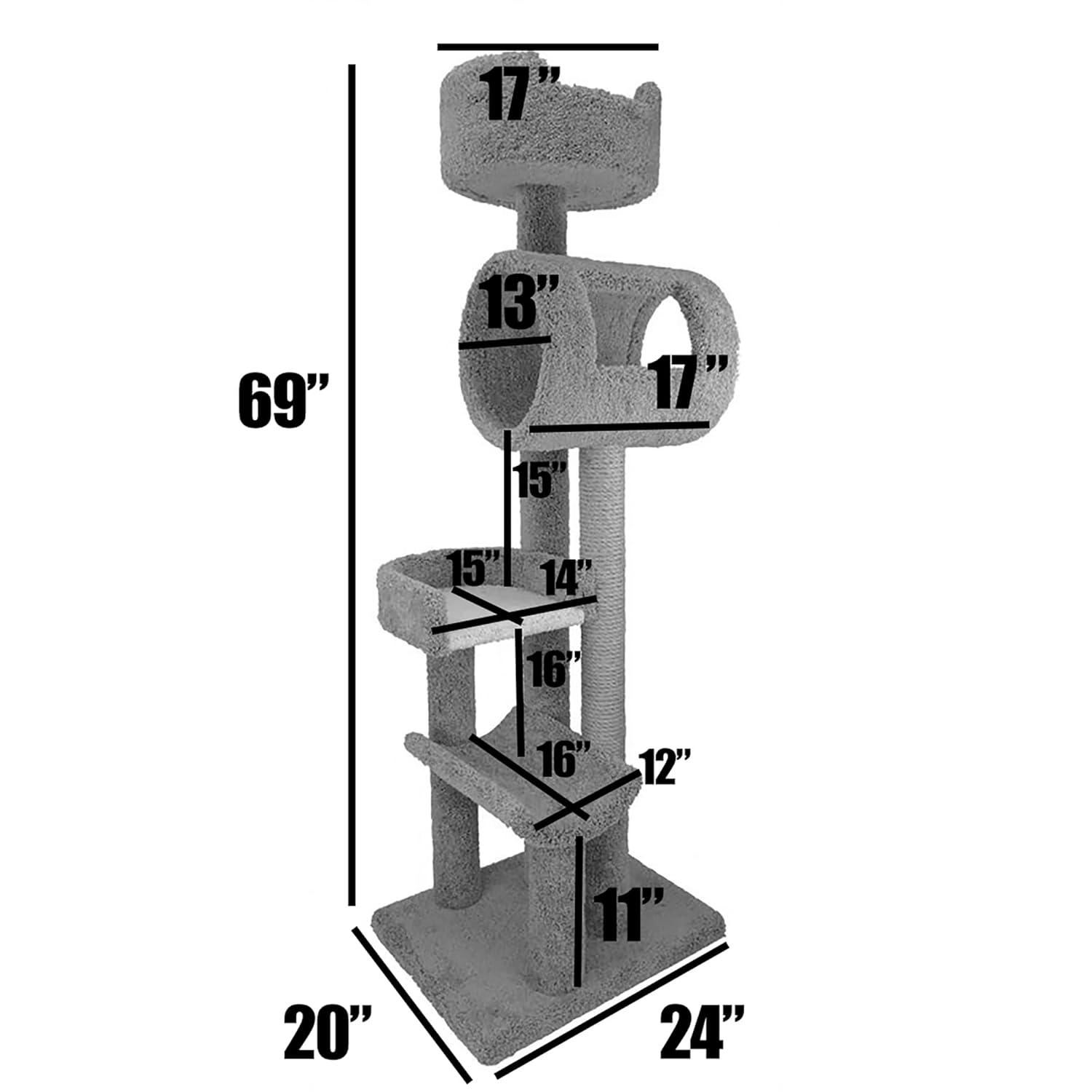 New Cat Condos 140003- Solid Wood Climbing Cat Tower Tree-Color:Gray