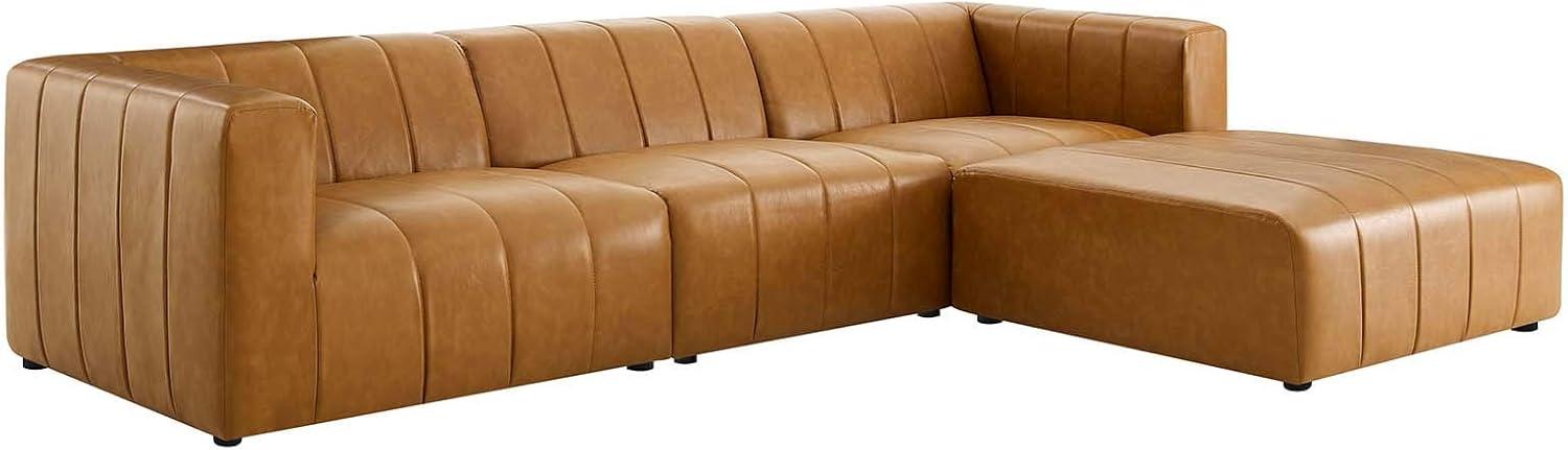 Tan Tufted Faux Leather 4-Piece Sectional Sofa with Ottoman