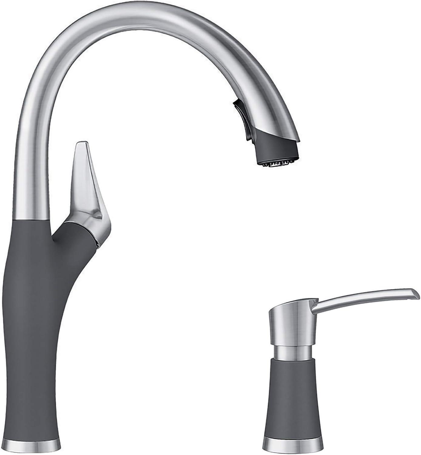 Artona Dual Finish Stainless Steel Pull-Down Kitchen Faucet with Soap Dispenser