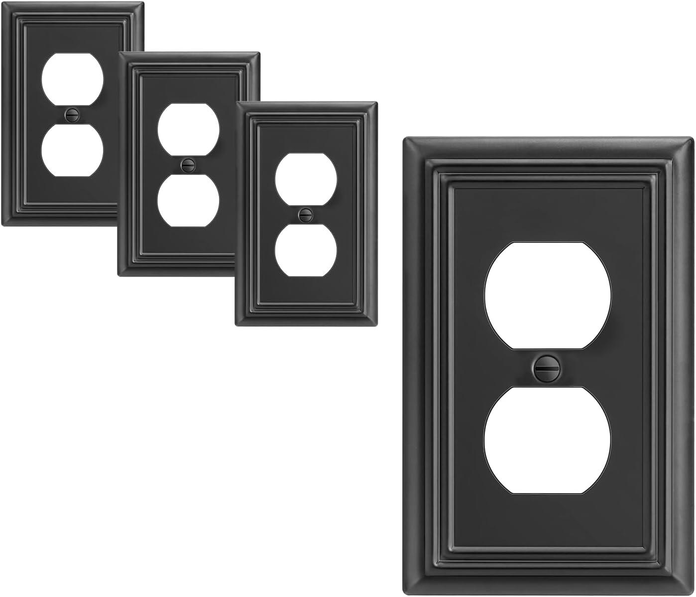 Black Metal Duplex Outlet Wall Plates, 4-Pack