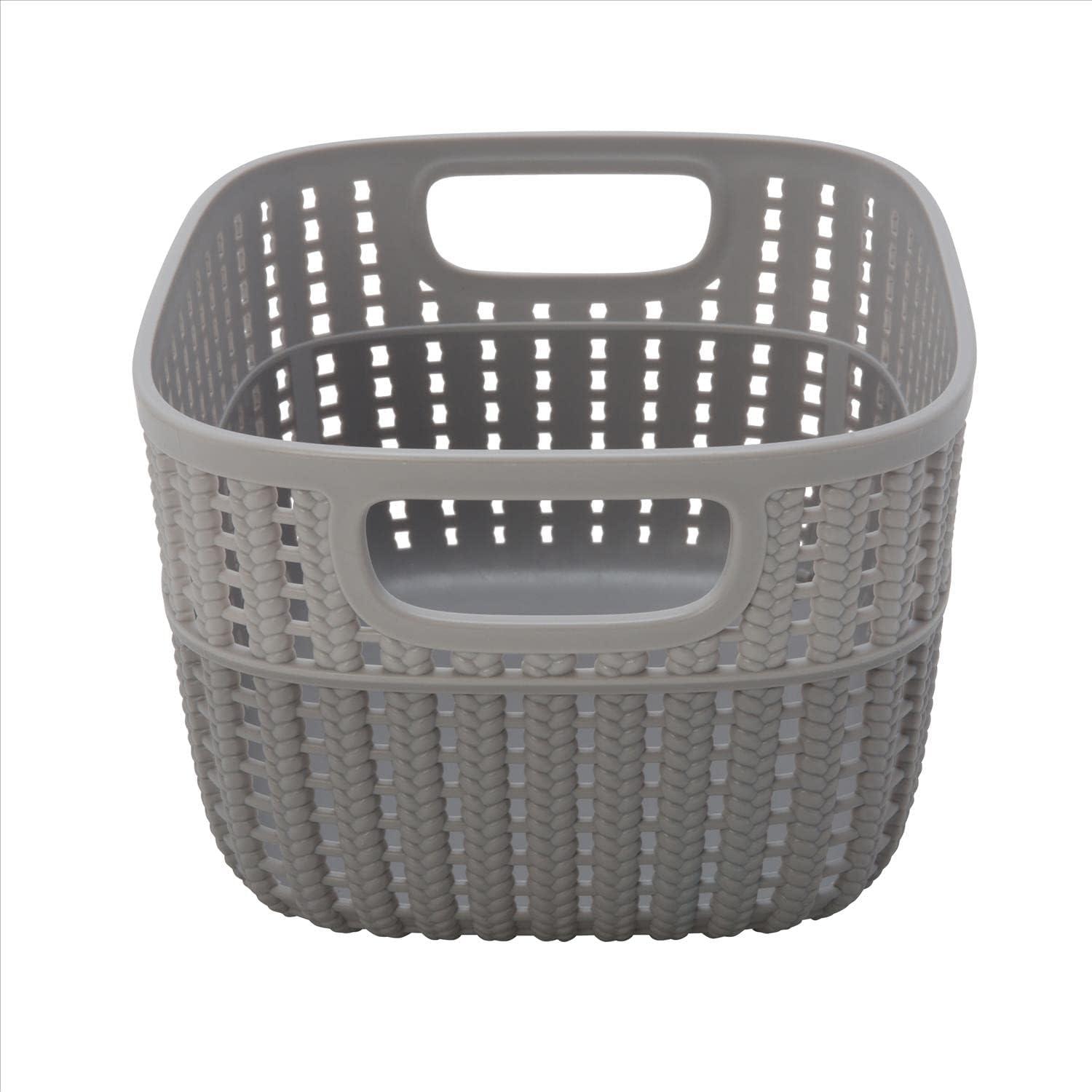 Simplify 2 Pack 2-Tone Decorative Small Plastic Storage Basket in Grey