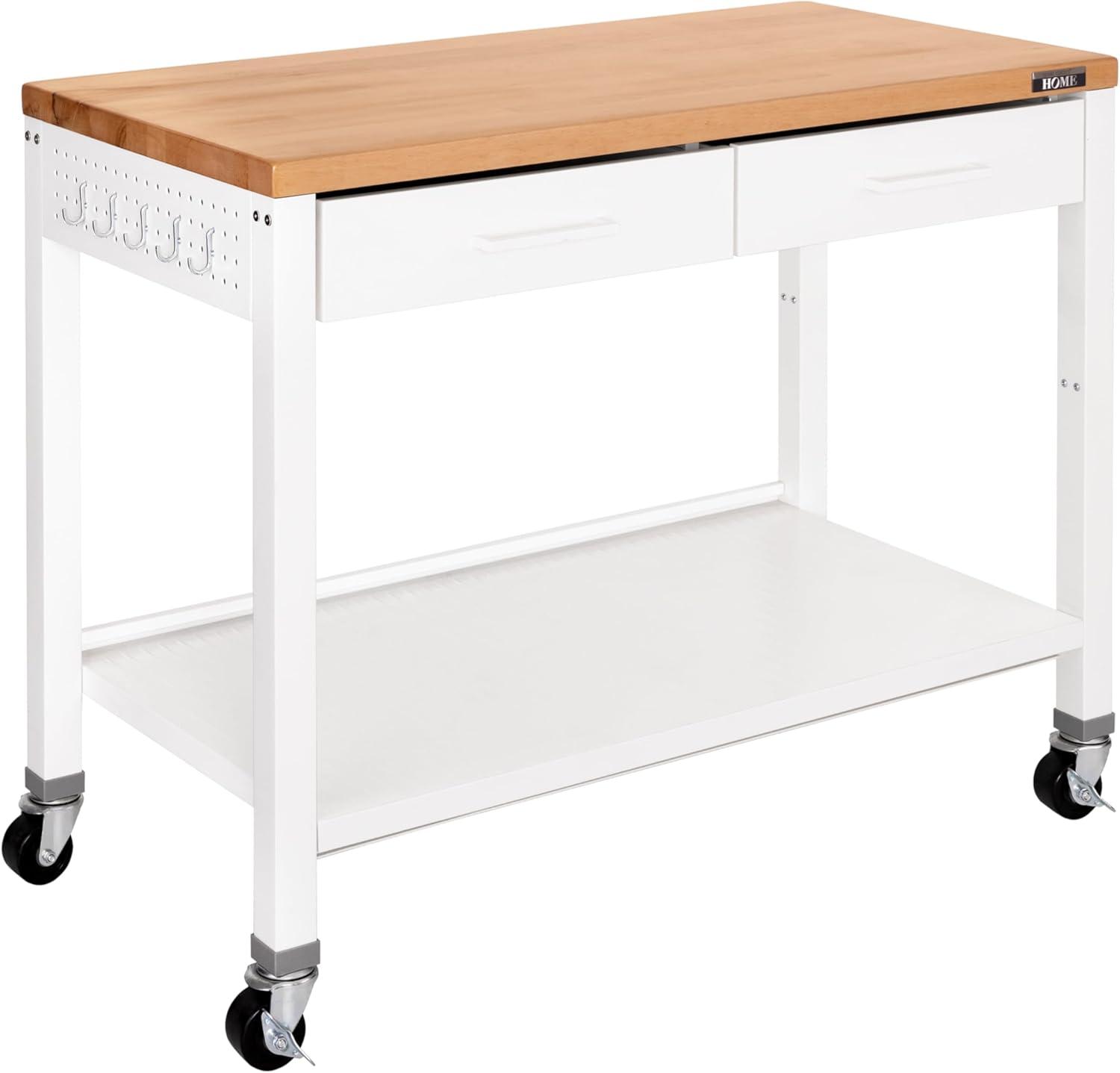 48'' Wide Stainless Steel Kitchen Rolling Cart Island with Solid Wood Top
