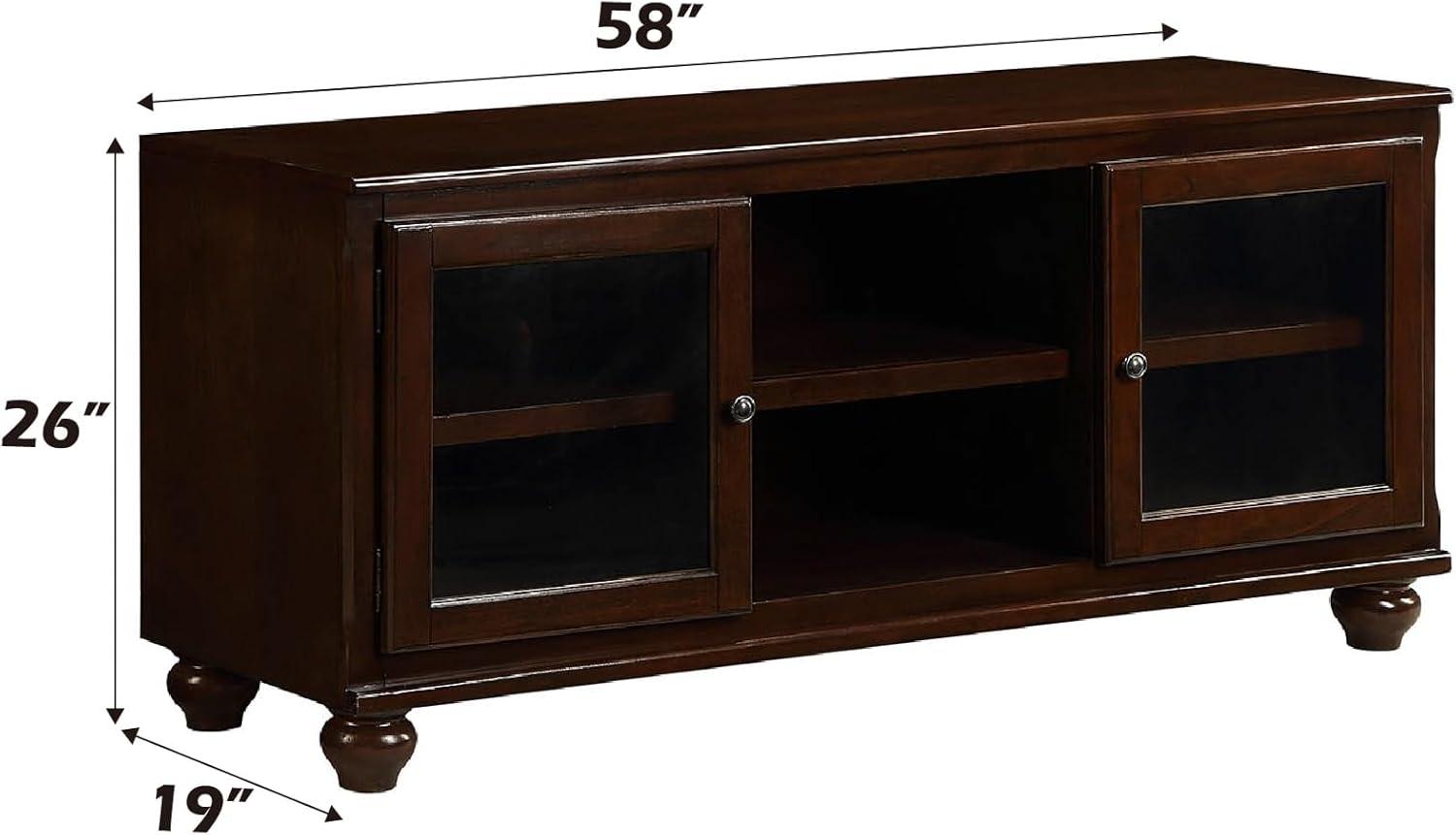 58" Dita TV Stand for TVs up to 59" Walnut - Acme Furniture: Glass Doors, Open Compartments, No Assembly Required