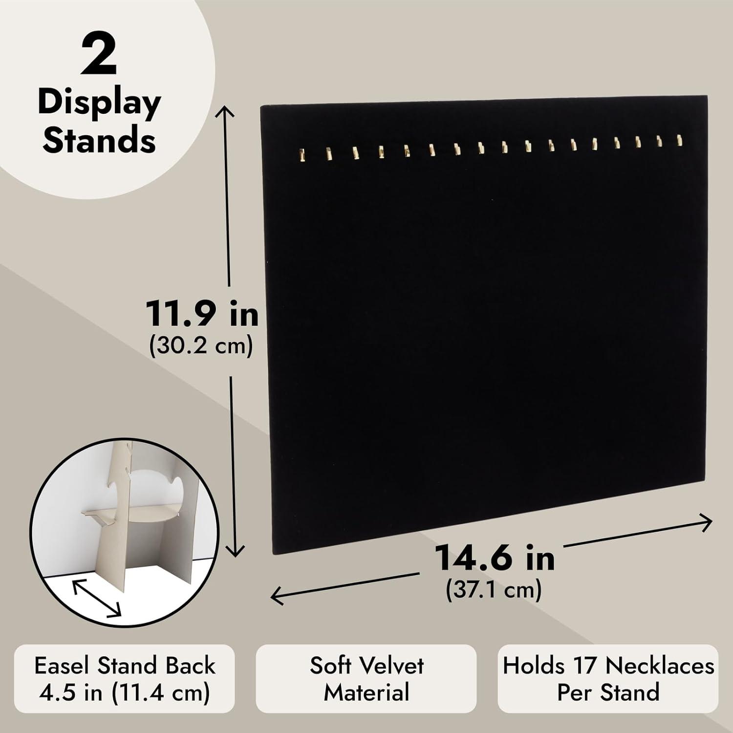 Genie Crafts Genie Crafts 2-Pack Jewelry Display for Selling - Velvet Necklace Holder Stand, Organizer for Retail (17 Hooks, Black)