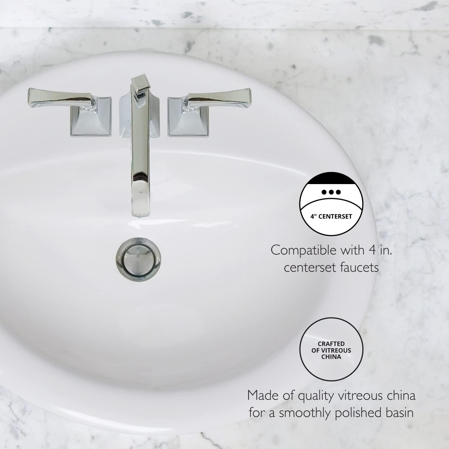 Design House Oval 20" x 17" Single Basin Drop-In Sink, White