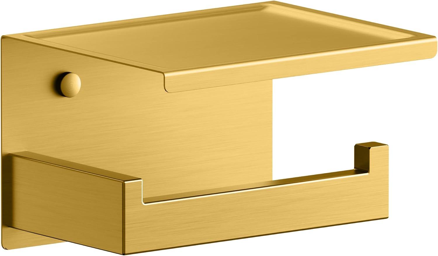 Brushed Brass Gold Toilet Paper Holder with Shelf