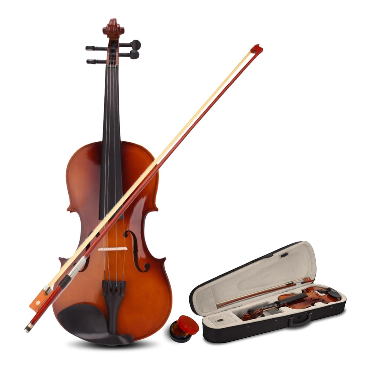 4/4 Acoustic Violin Set,Beginner Violin Vintage Solid Wood Violin Starter Kit with Carrying Case,Bow and Rosin (Natural)