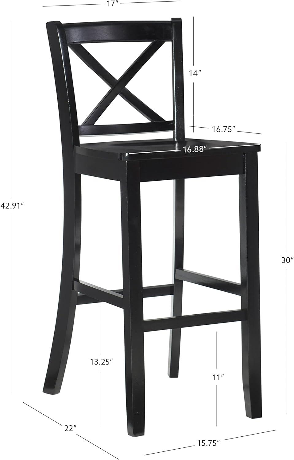 30" Torino X Back Wood Barstool - Black - Linon: Solid Rubberwood, Unupholstered, Armless