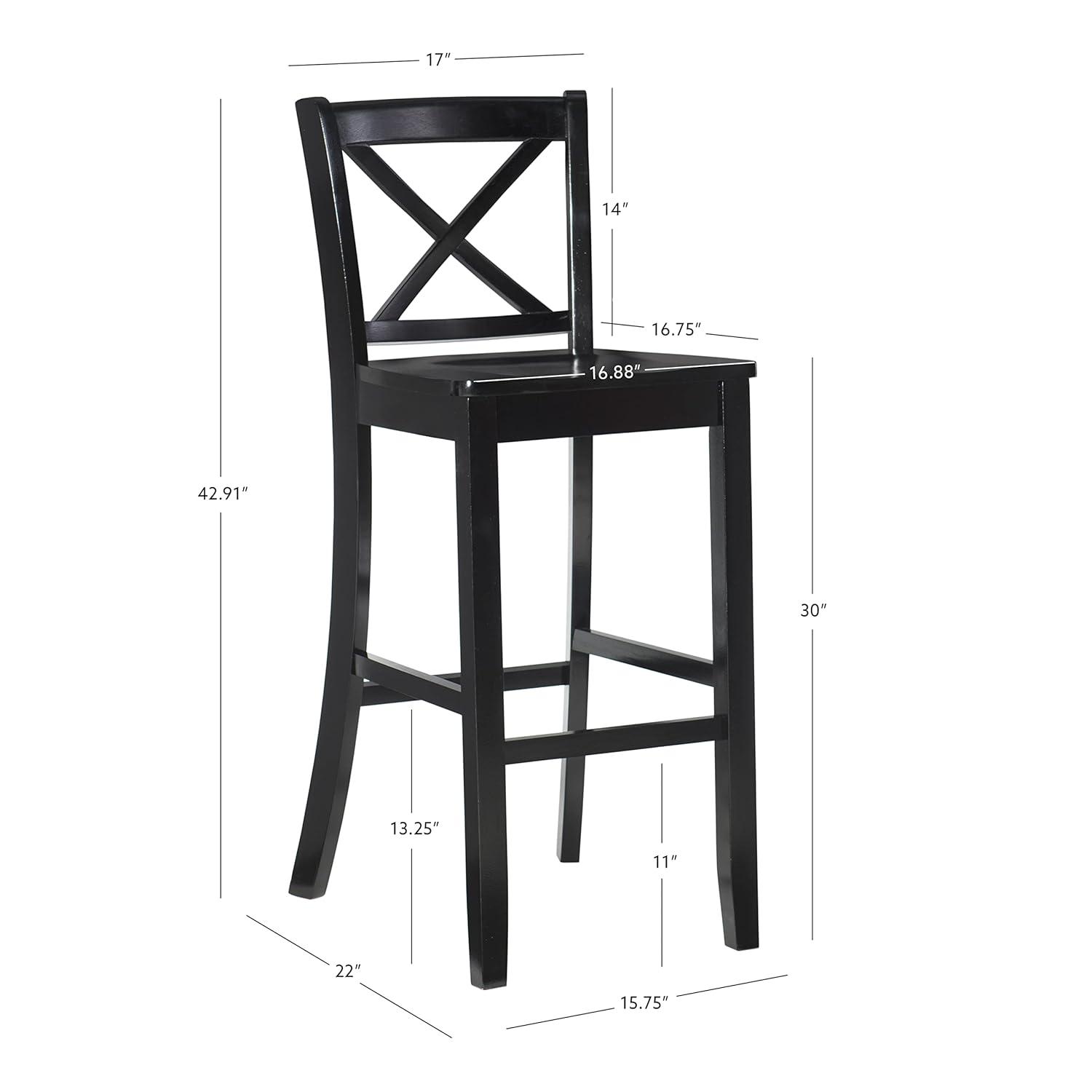 30" Torino X Back Wood Barstool - Black - Linon: Solid Rubberwood, Unupholstered, Armless
