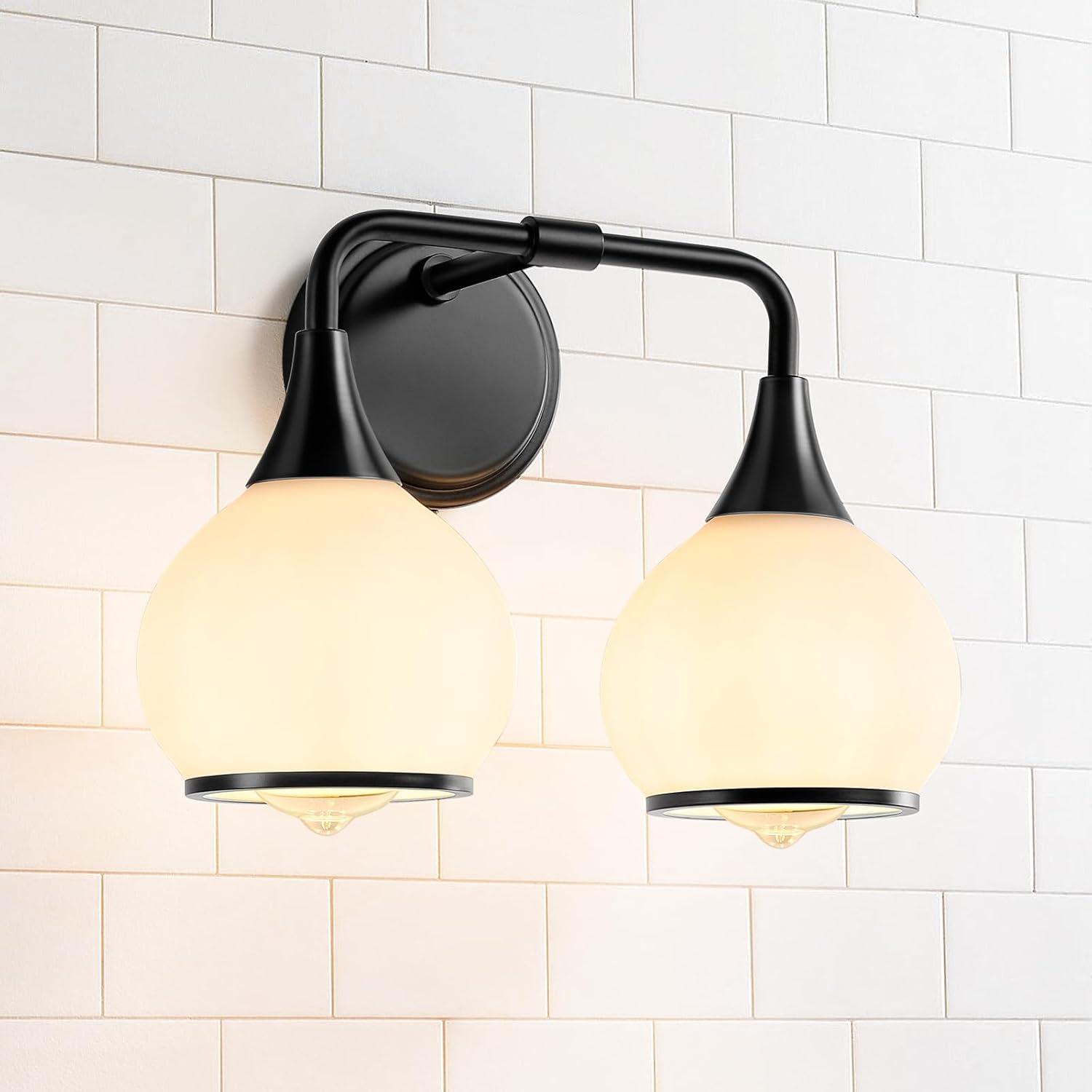 Black and Gold Bathroom Light Fixtures 2-Lights Vanity Lights with Clear Glass Shade Bathroom Vanity Light 14 Inch Wall Sconces(Exclude E26 Bulb)…