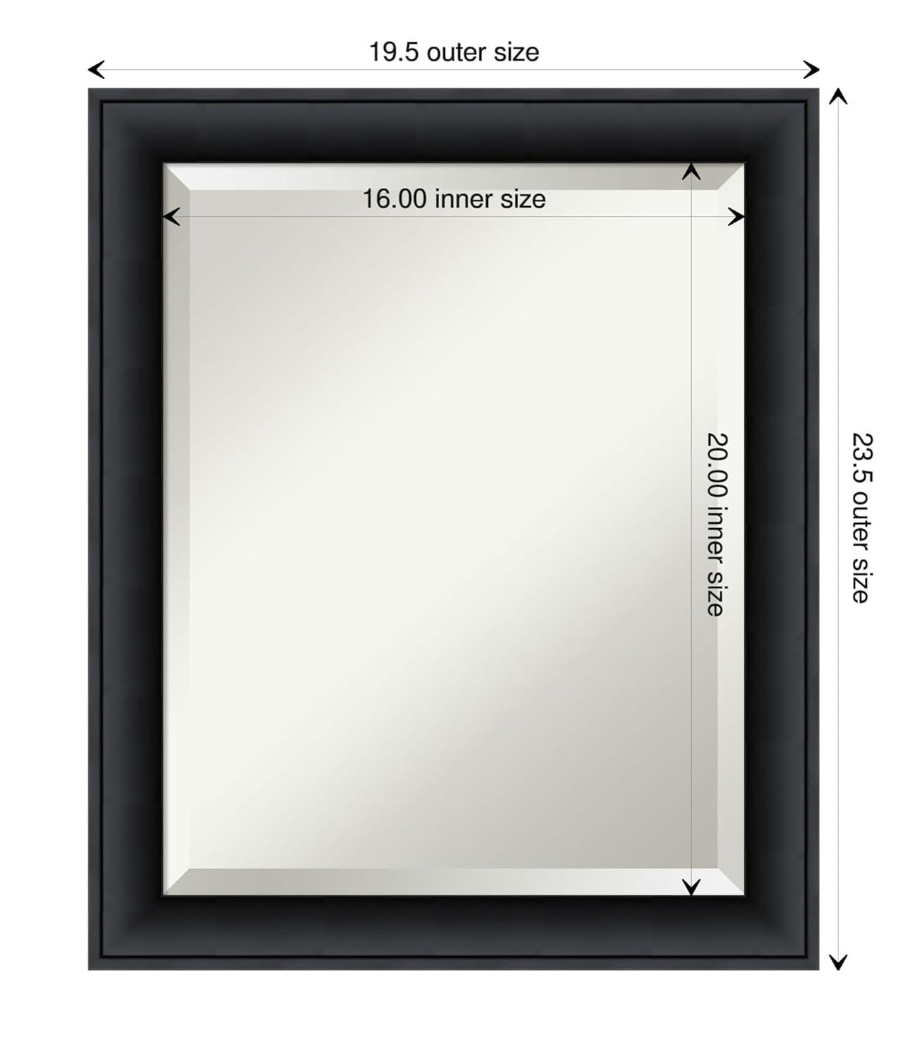 Amanti Art Beveled Wood Bathroom Wall Mirror - Nero Black Frame Outer Size: 19 x 23 in